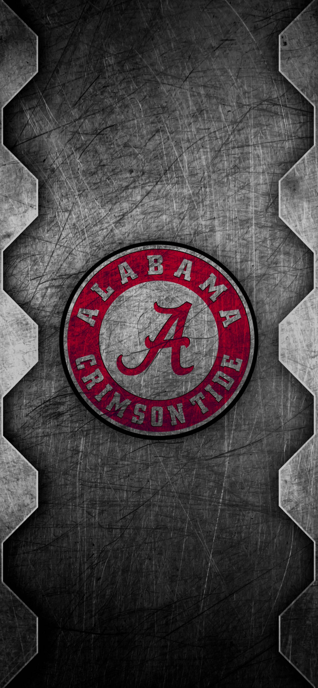 Alabama Crimson Tide, scratched metallic surface, jagged silver borders, 2K Phone Wallpaper