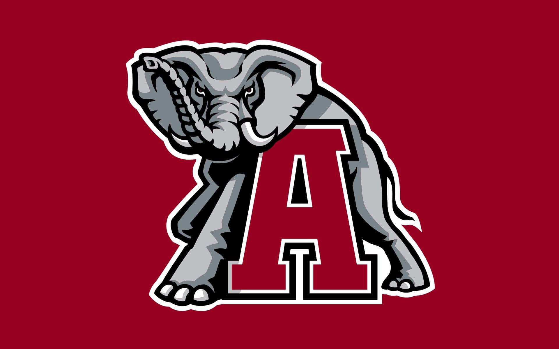 Alabama Football Logo, gray elephant mascot, large red letter A, Full HD Desktop Wallpaper