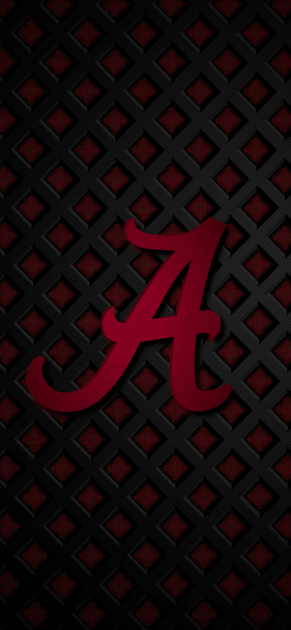 Alabama Football, crimson script A, black lattice background, 2K Phone Wallpaper