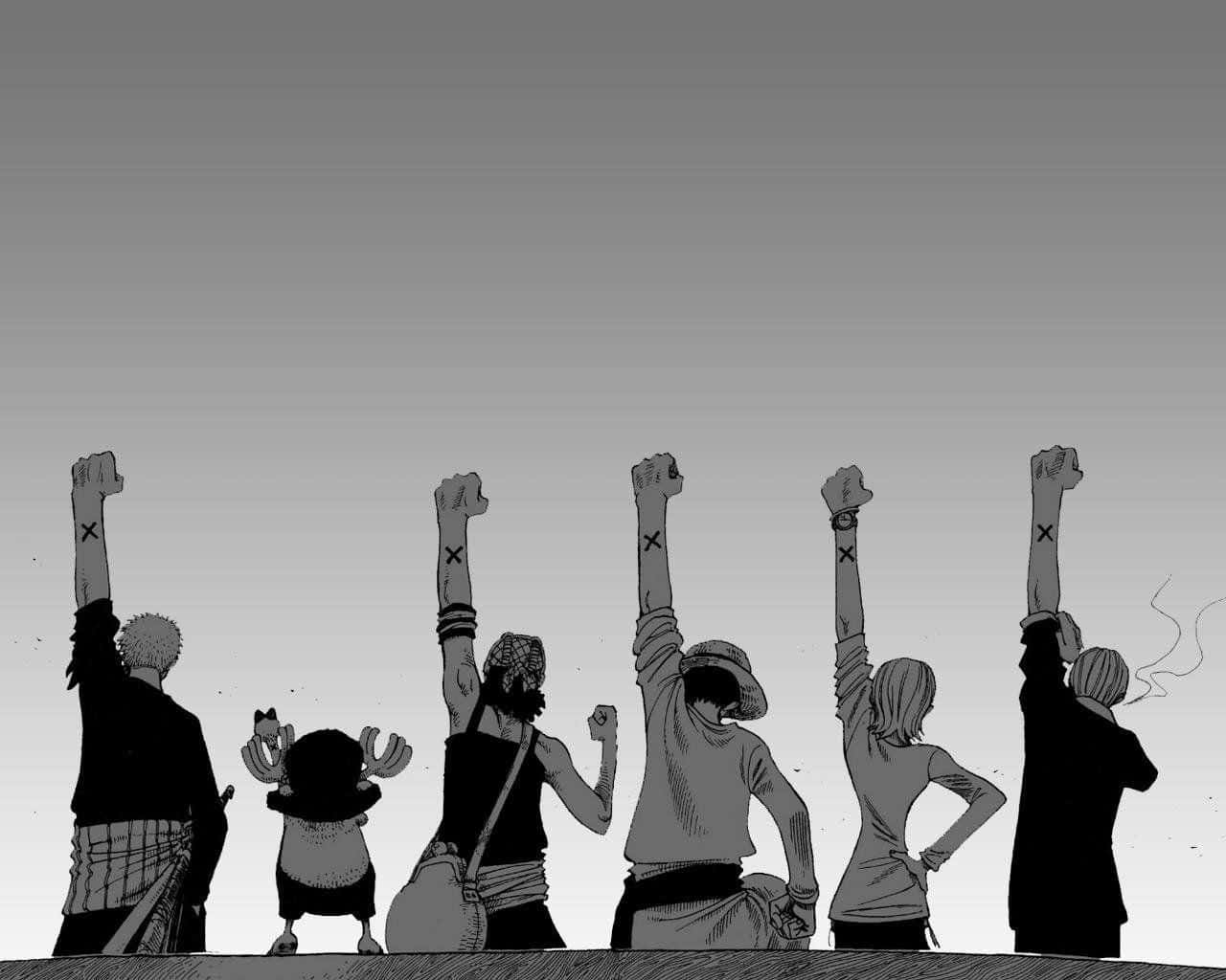 Alabasta, six anime characters, gradient gray sky, HD Desktop Wallpaper