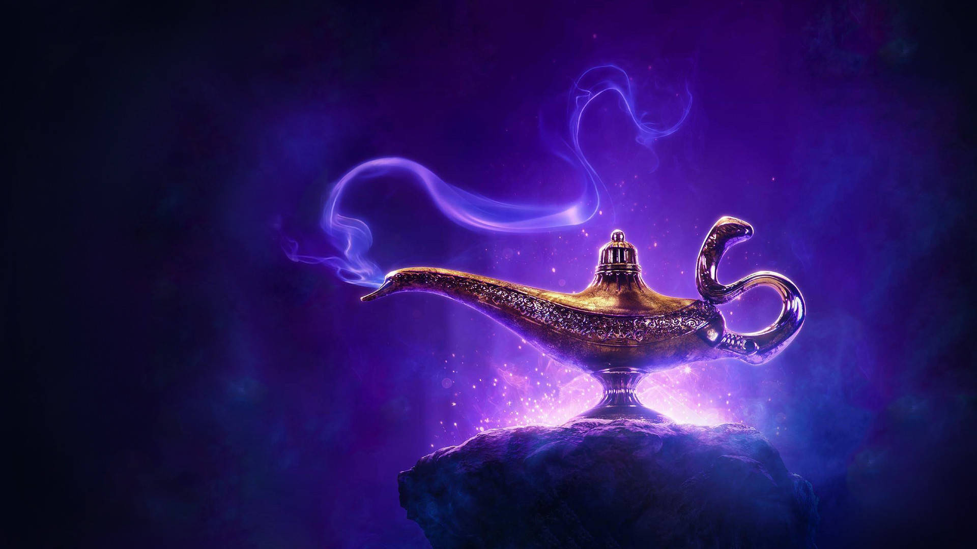 Aladdin, genie lamp, purple smoke, Full HD Desktop Wallpaper