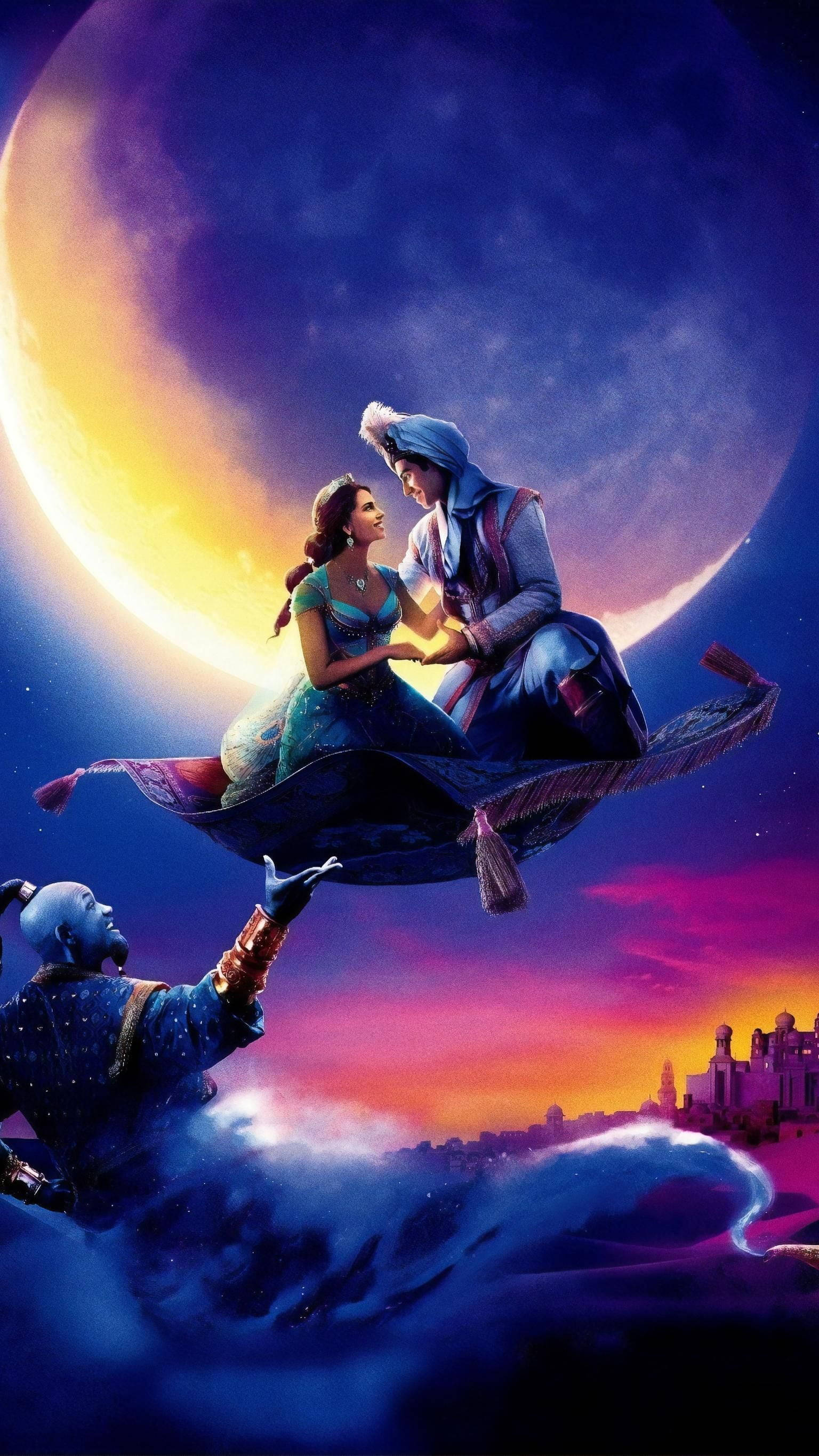 Aladdin, magic carpet, genie, 2K Phone Wallpaper