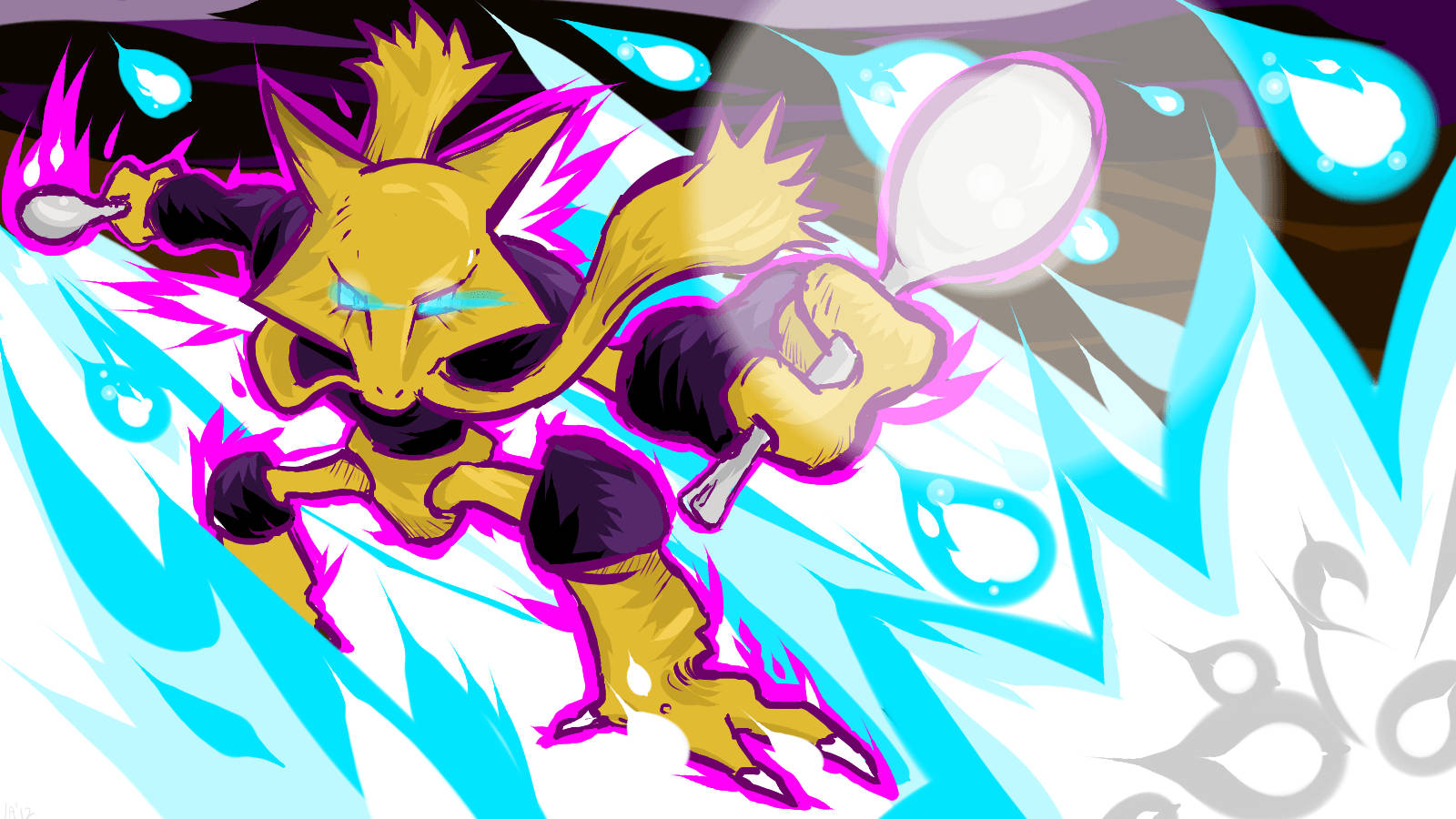 Alakazam, glowing blue eyes, purple outlines, HD Desktop Wallpaper