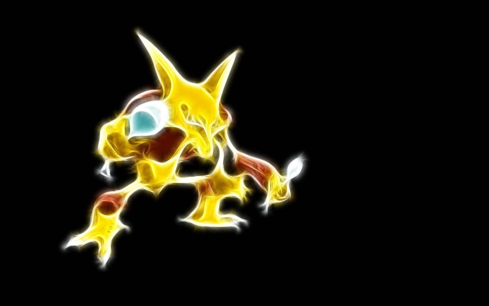 Alakazam, glowing yellow and orange flame-like creature, blue eye, Full HD Desktop Wallpaper