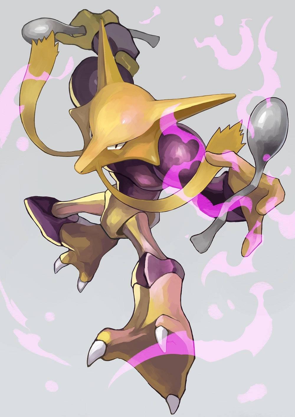 Alakazam, spoons, purple energy, HD Phone Wallpaper