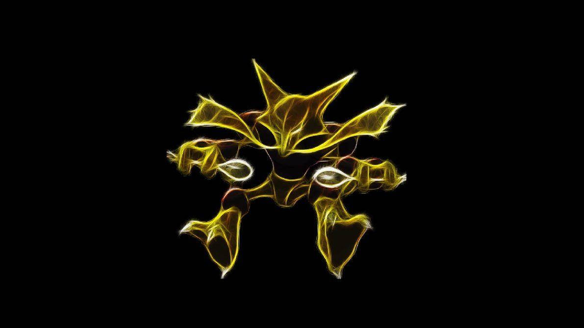 Alakazam, glowing golden fractal creature, sharp spiky limbs, SD Desktop Wallpaper