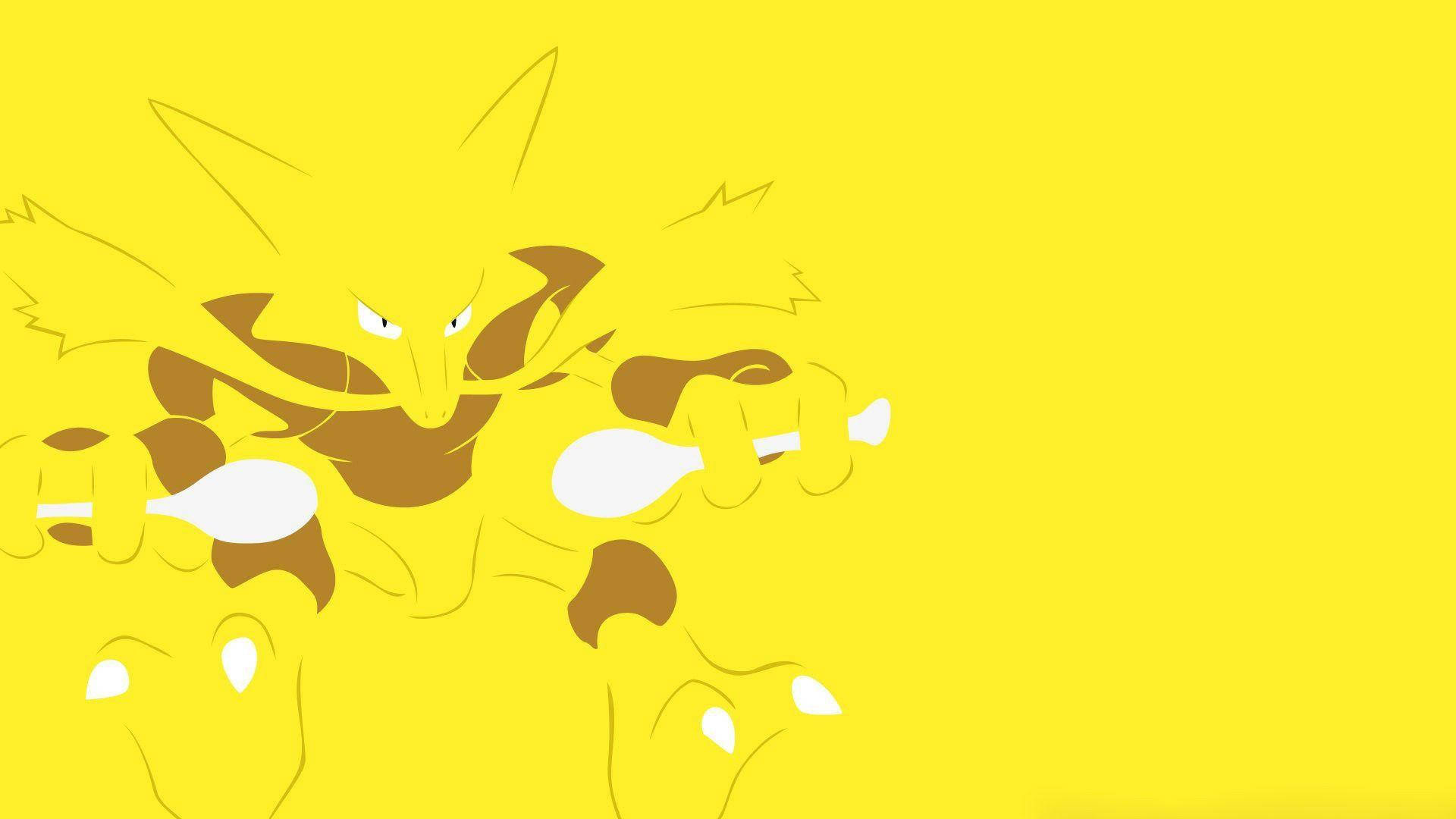 Alakazam, yellow background, anime creature, Full HD Desktop Wallpaper