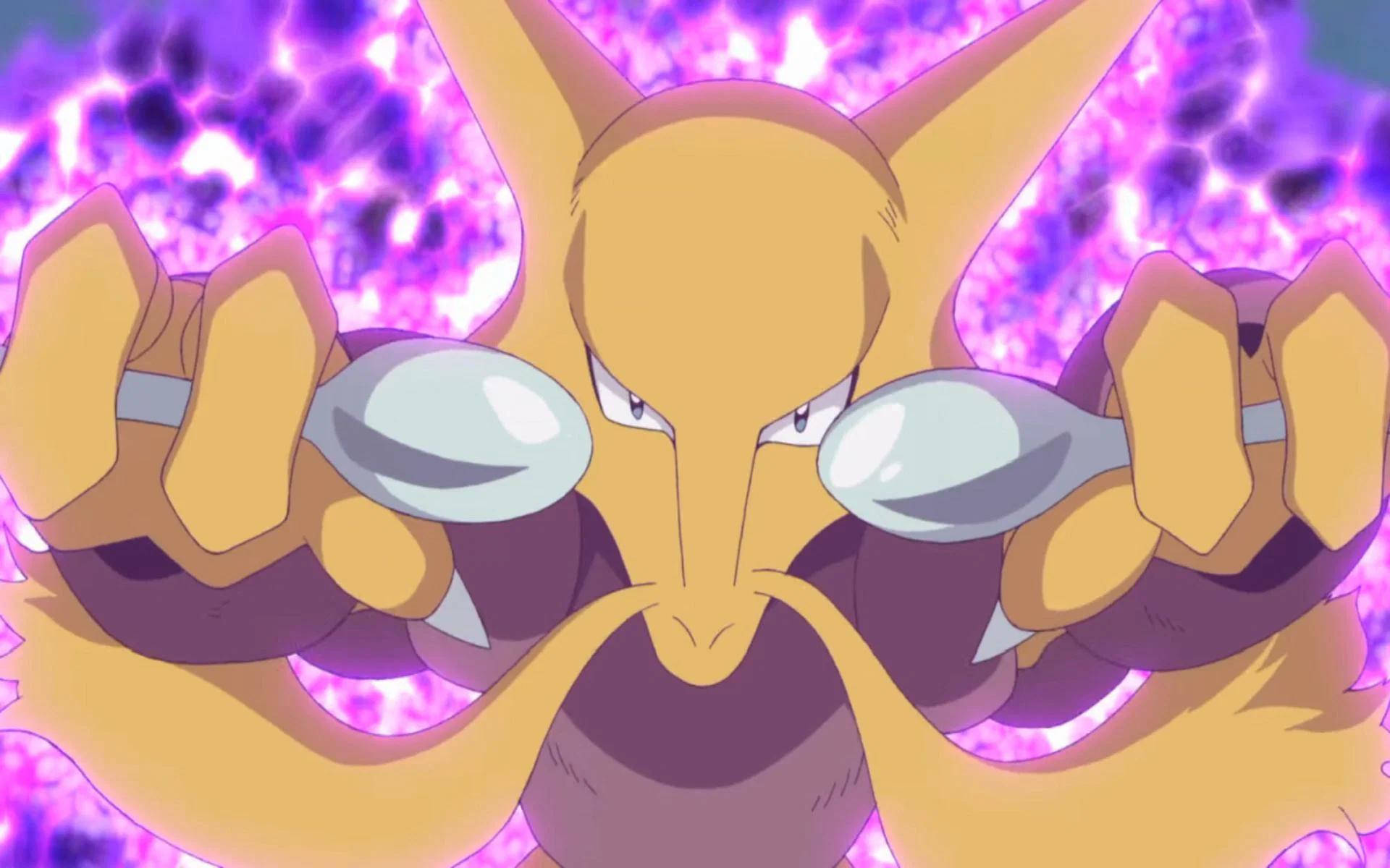 Alakazam, glowing purple, yellow fur, Full HD Desktop Wallpaper