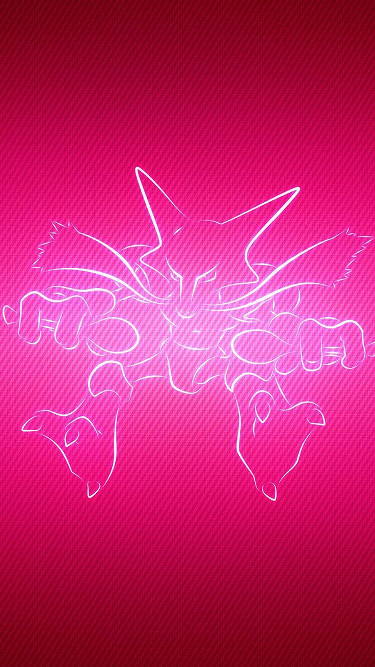 Alakazam, pink gradient background, glowing white line art silhouette, HD Phone Wallpaper