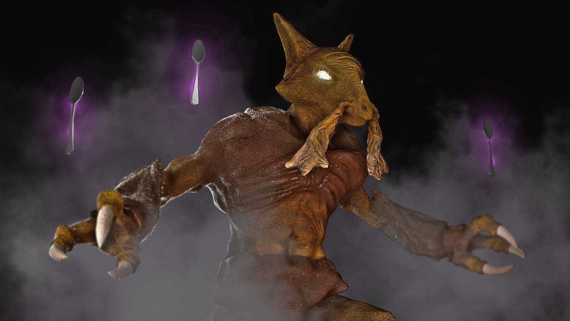 Alakazam, horned creature, glowing eyes, Full HD Desktop Wallpaper