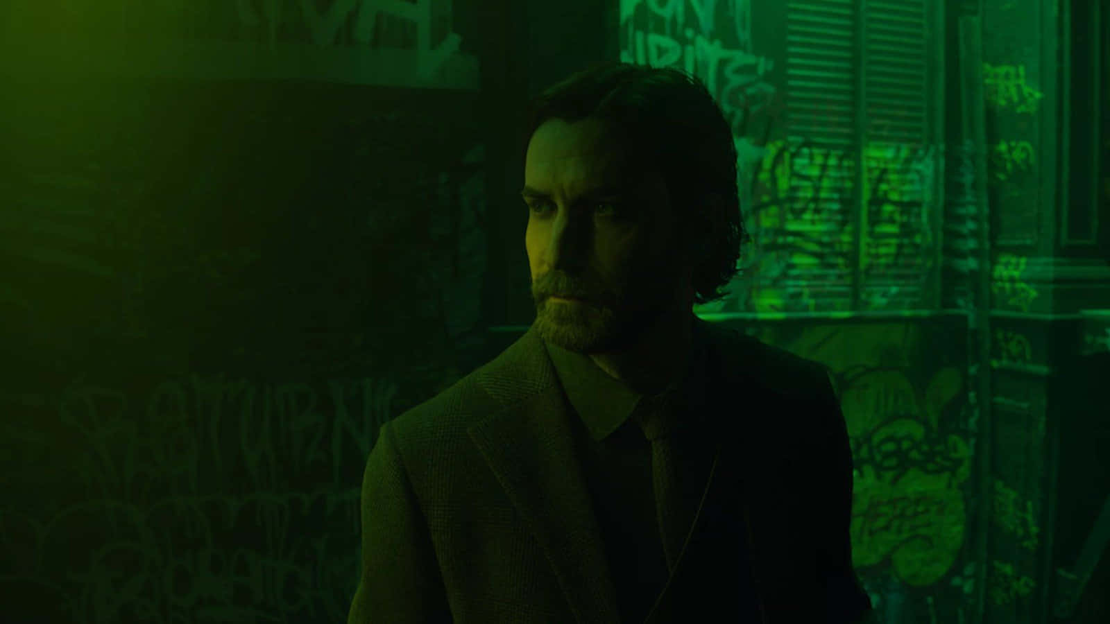 Alan Wake 2, mysterious character, green hue, HD Desktop Wallpaper