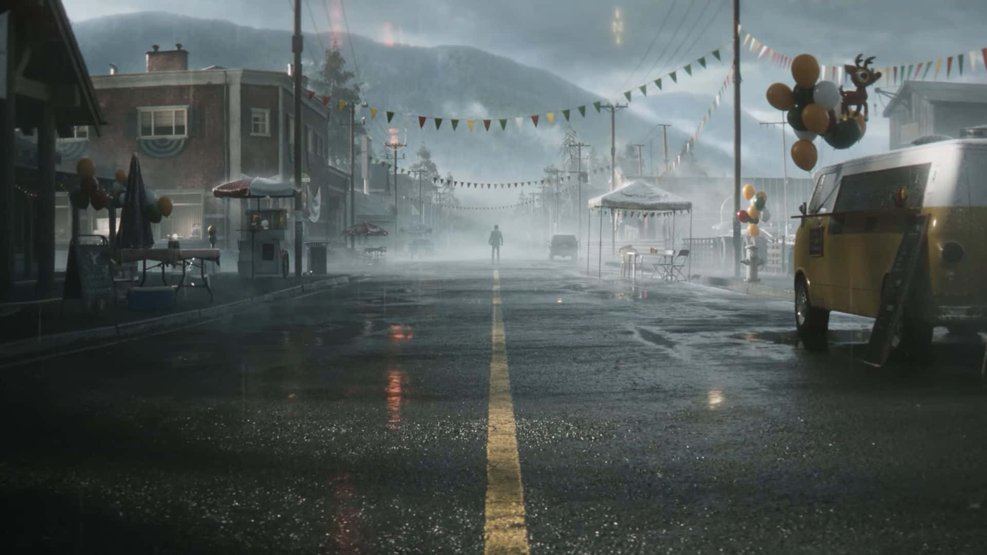 Alan Wake 2, mysterious figure, rainy street, Full HD Desktop Wallpaper