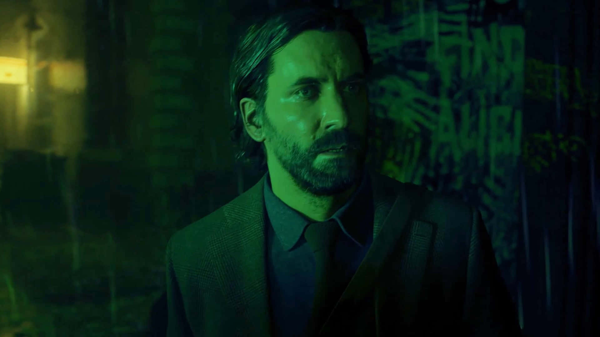 Alan Wake 2, mysterious character, green hue, Full HD Desktop Wallpaper