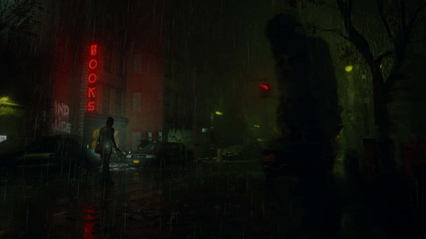 Alan Wake 2, rainy night, urban street, HD Desktop Wallpaper