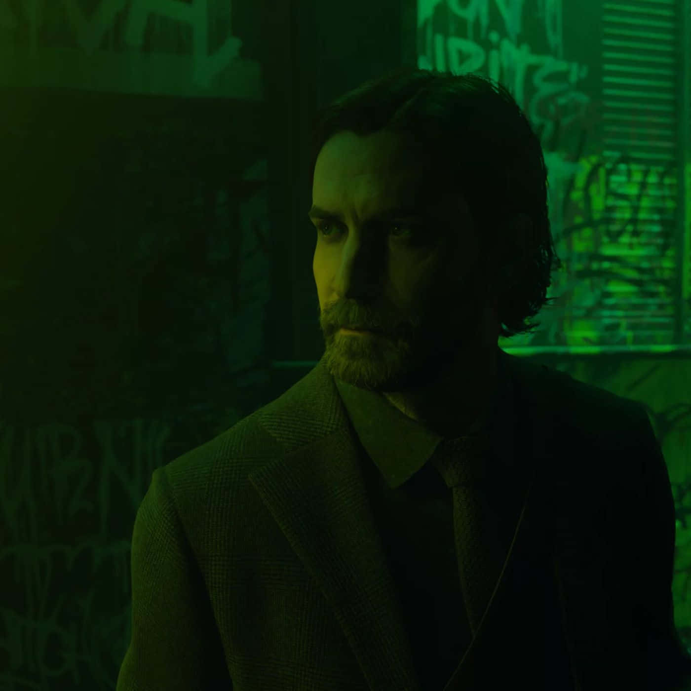 Alan Wake 2, mysterious character, green hue, HD Desktop Wallpaper