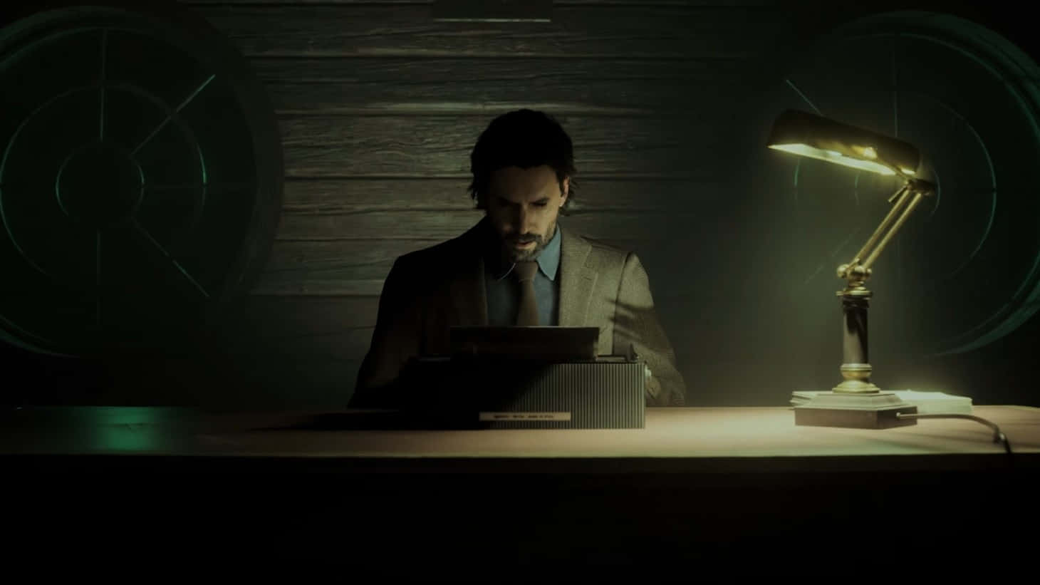 Alan Wake 2, typing, glowing lamp, HD Desktop Wallpaper