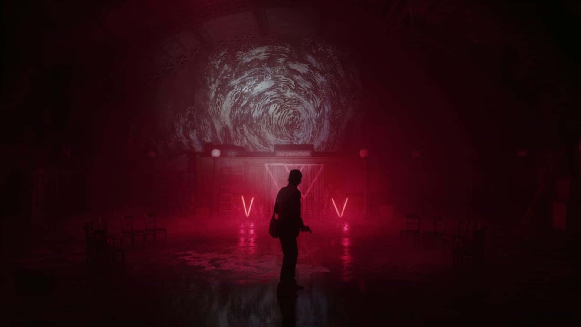 Alan Wake 2, dark presence, red-lit abandoned theater, Full HD Desktop Wallpaper