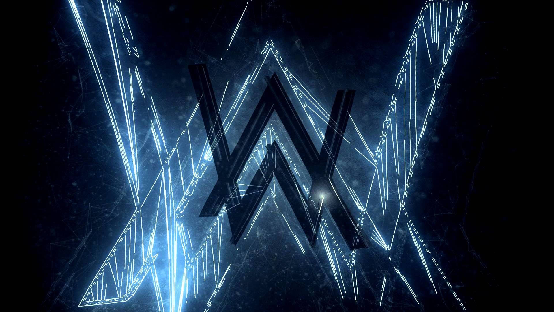 Alan Walker Logo, dark blue, glowing blue neon, Full HD Desktop Wallpaper