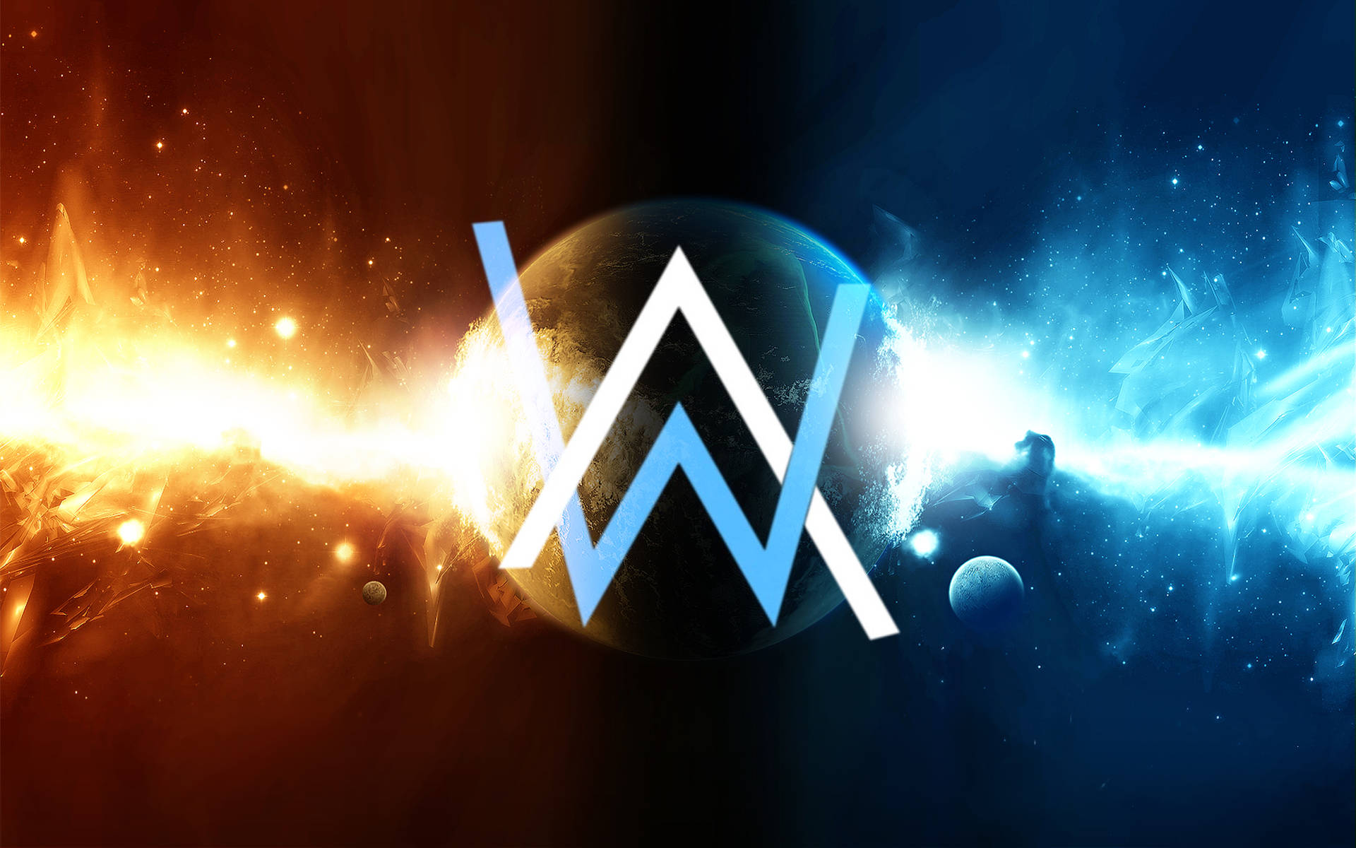 Alan Walker Logo, blue and white, outer space, Full HD Desktop Wallpaper