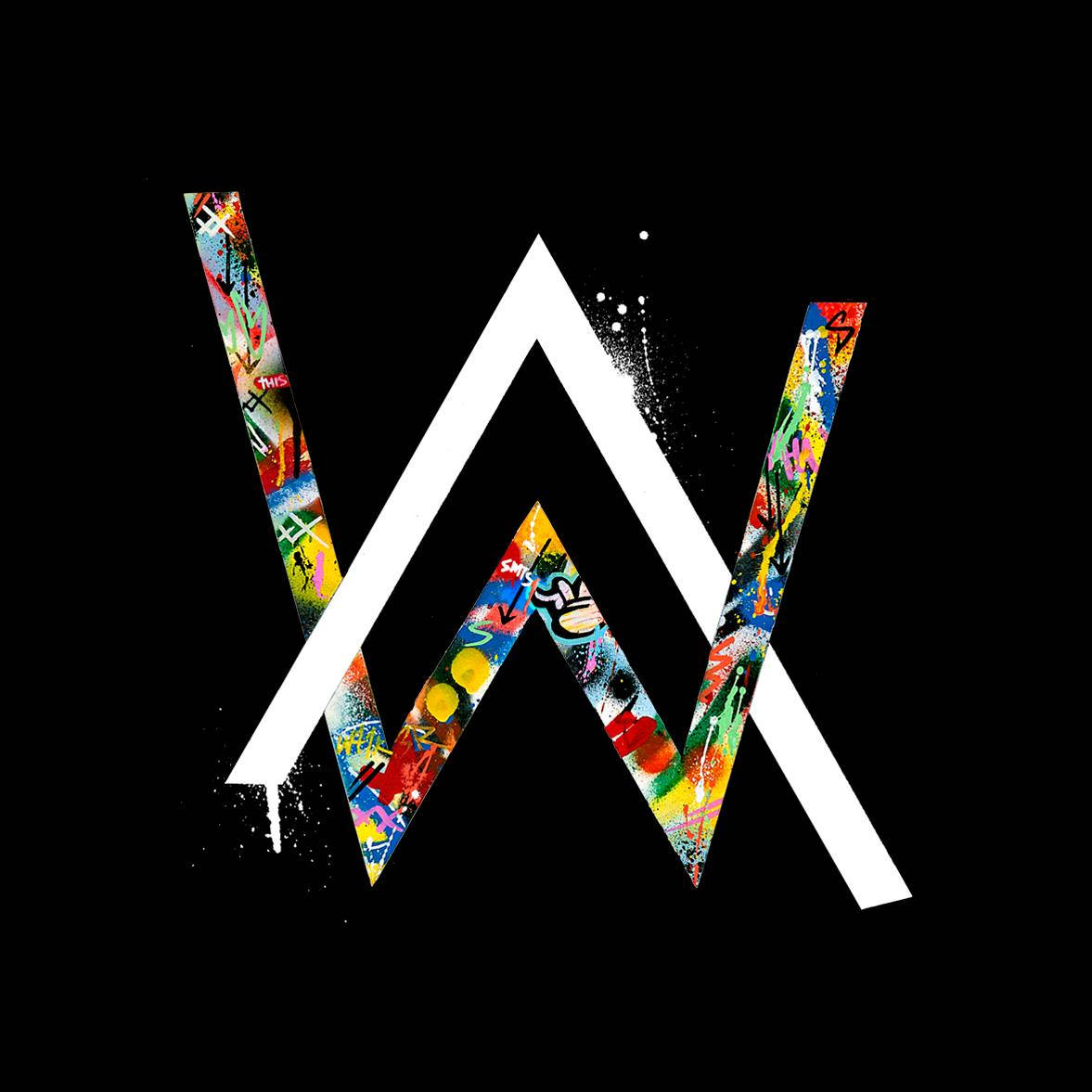 Alan Walker Logo, white 'A' logo, vibrant graffiti-style paint splatters, SD Desktop Wallpaper