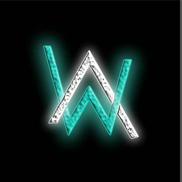 Alan Walker, glowing teal, silver stylized 'W' logo, SD Desktop Wallpaper