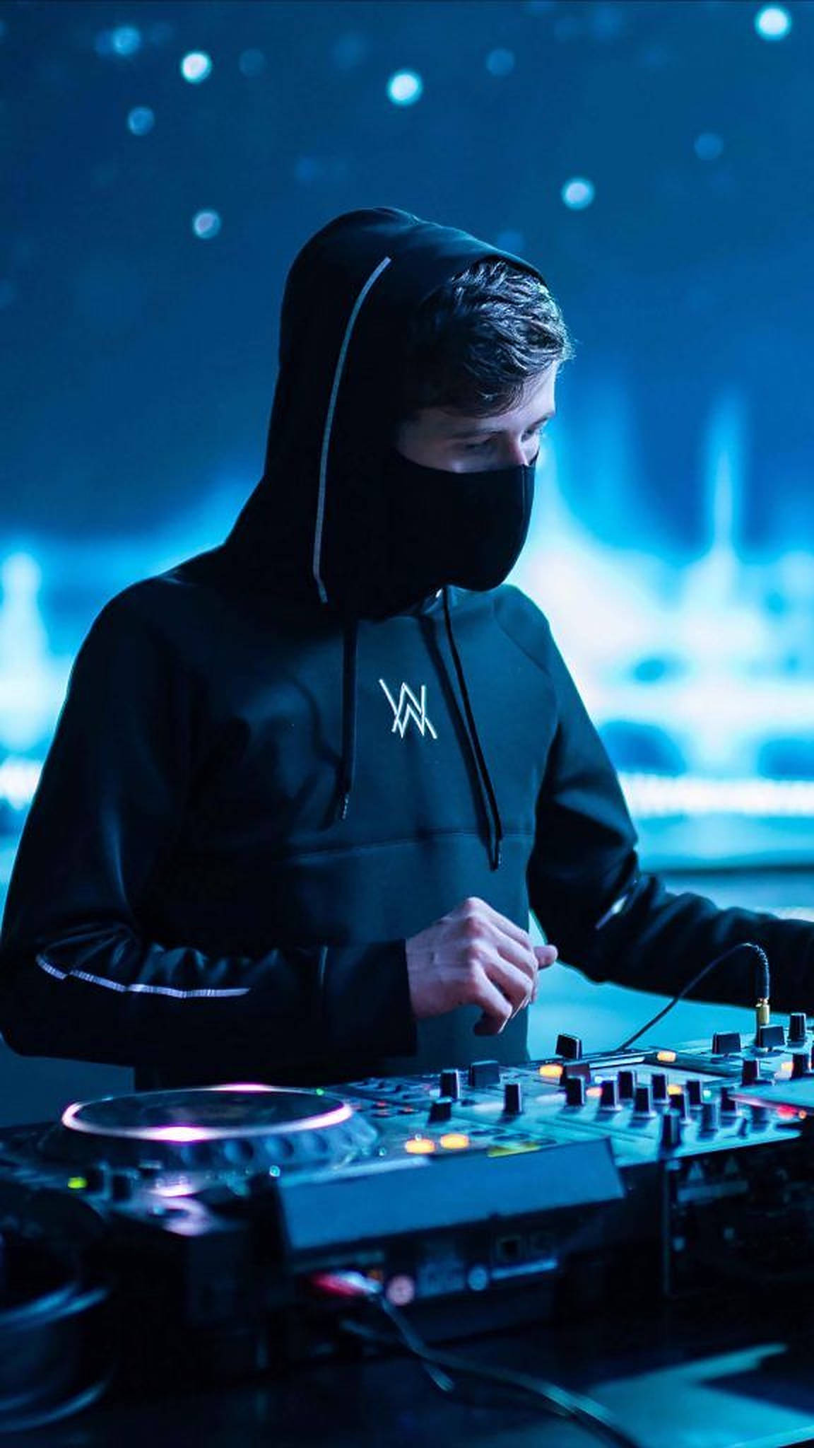 Alan Walker, black hoodie, glowing turntable, Full HD Phone Wallpaper