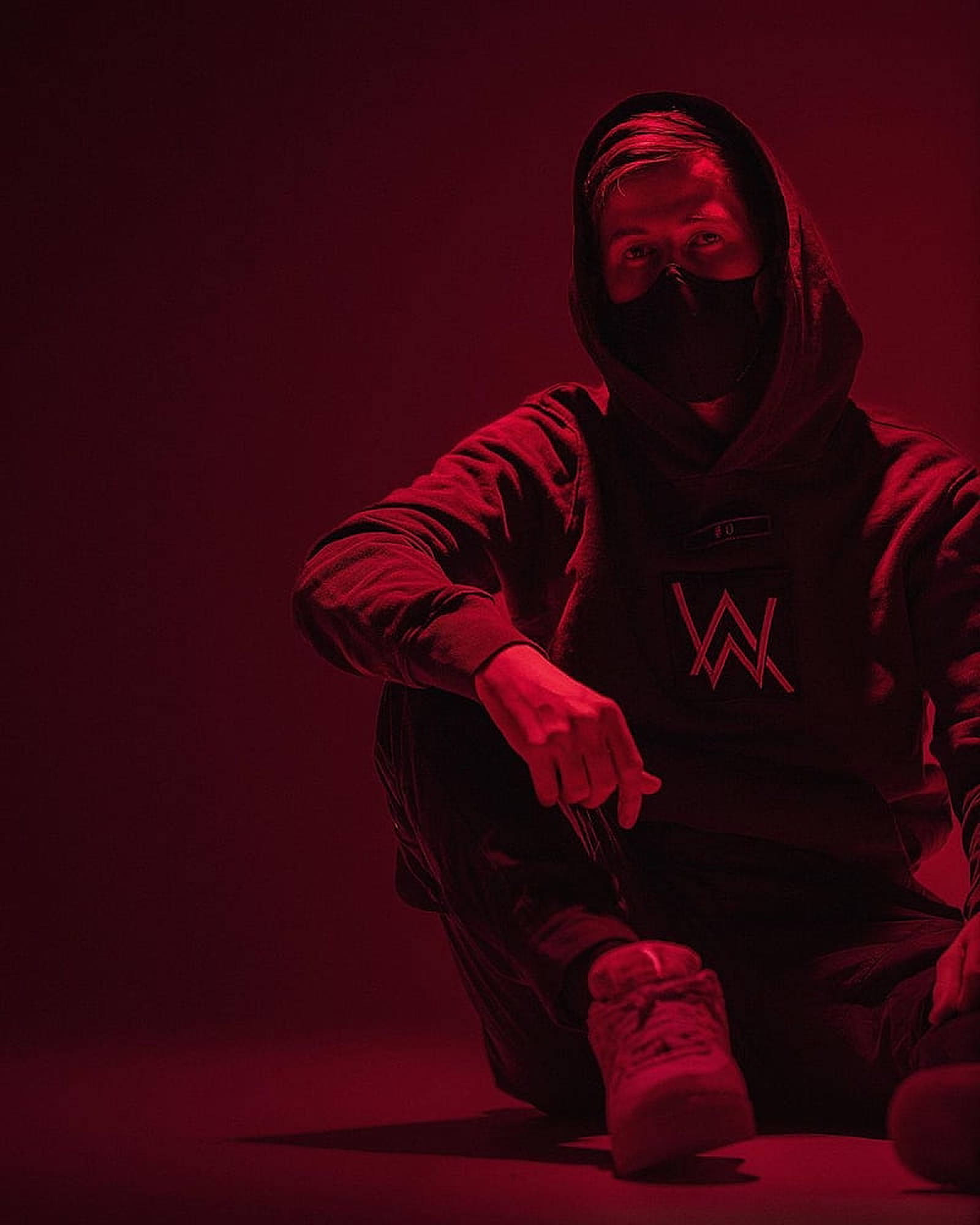 Alan Walker, red-lit studio, hoodie, Full HD Phone Wallpaper