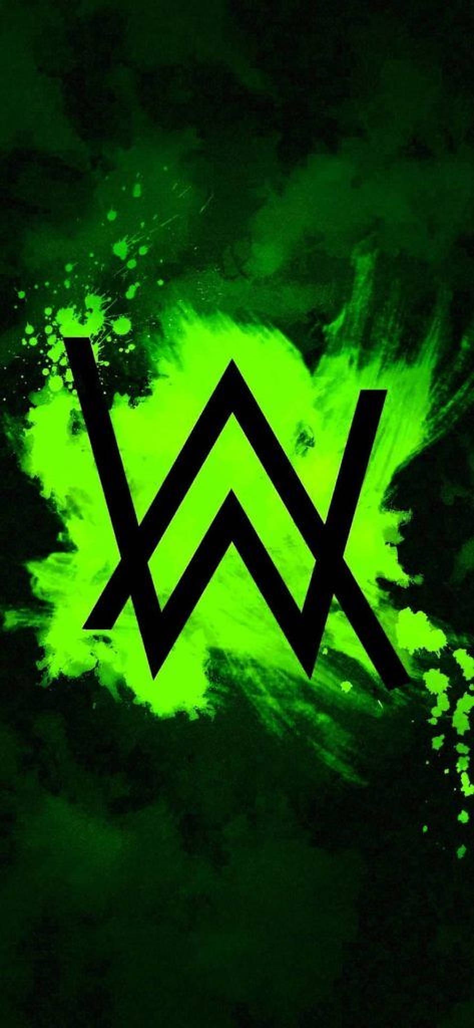 Alan Walker, green alan walker logo, black 'W' logo, Full HD Phone Wallpaper