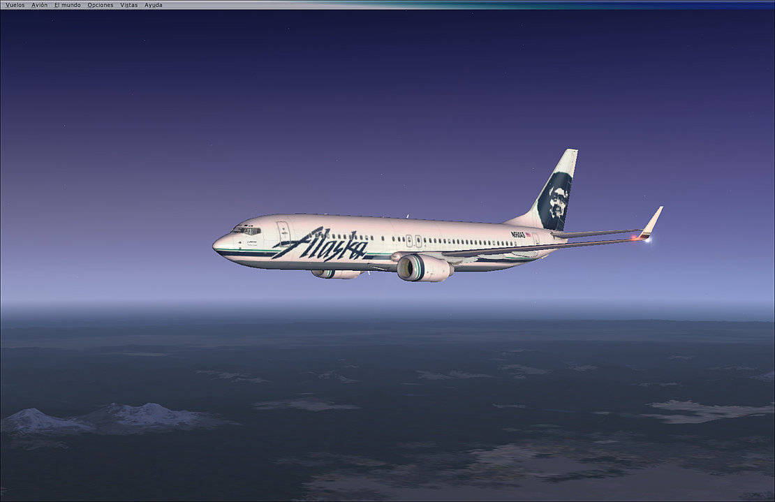 Alaska Airlines, plane, purple twilight skies, SD Desktop Wallpaper