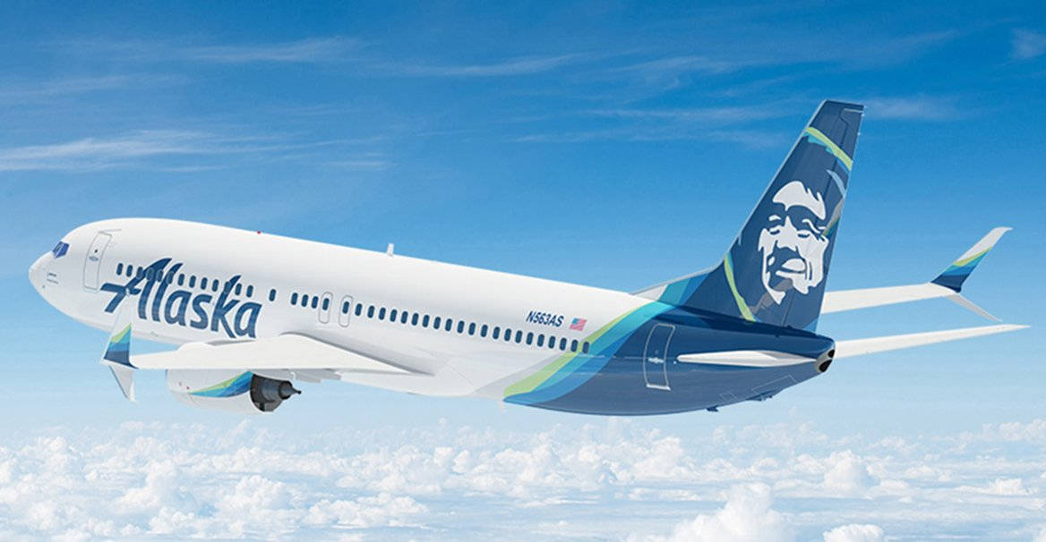 Alaska Airlines, plane, bright skies, SD Desktop Wallpaper