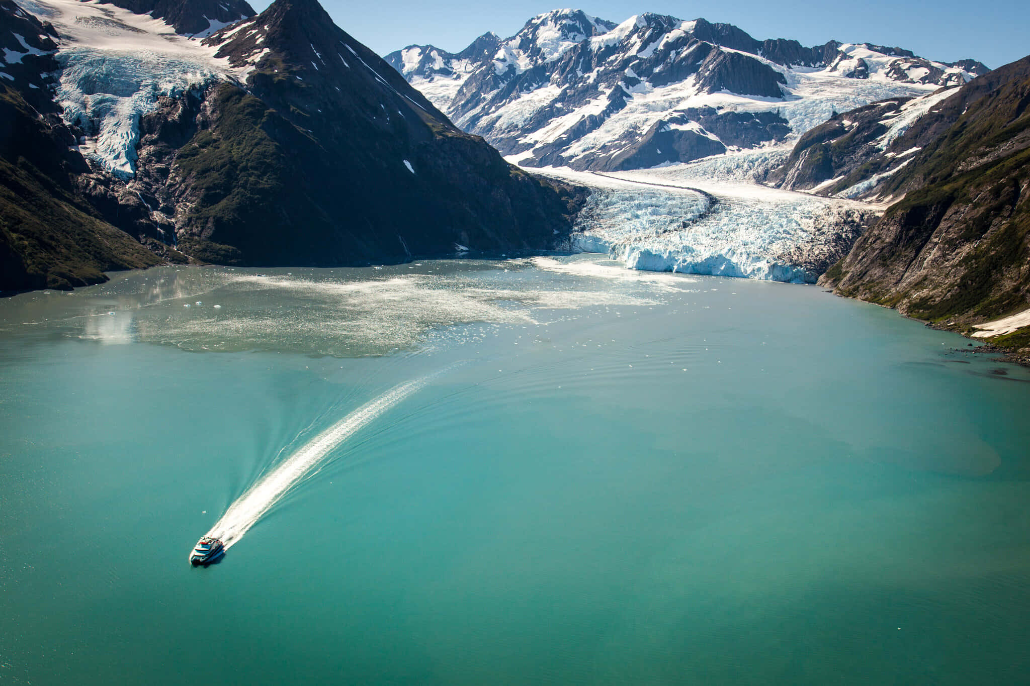 Alaska, turquoise waters, massive glacier, Full HD Desktop Wallpaper