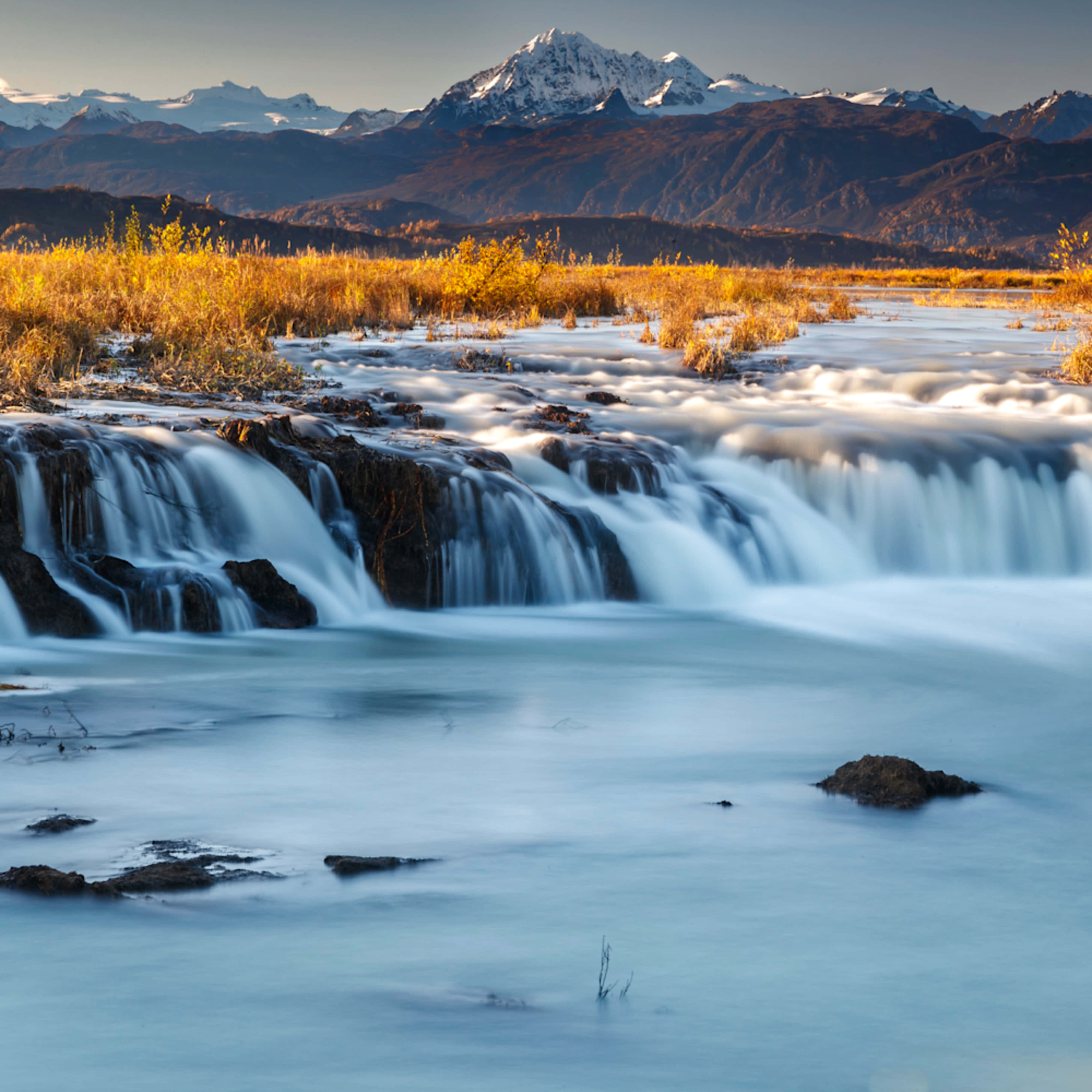 Alaska, sunrise, waterfall, 4K Desktop Wallpaper