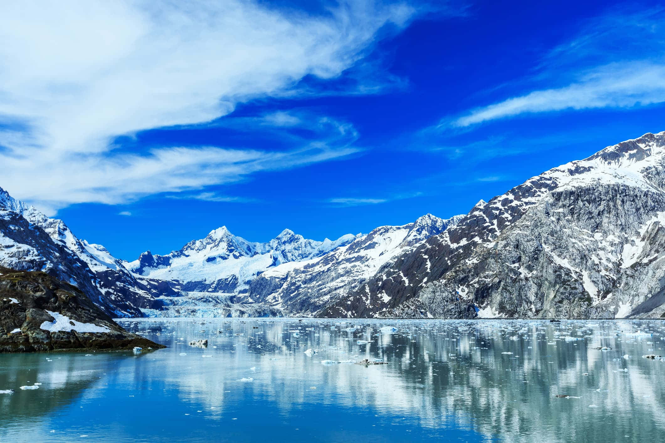 Alaska, snowcapped mountains, glacial lake, Full HD Desktop Wallpaper