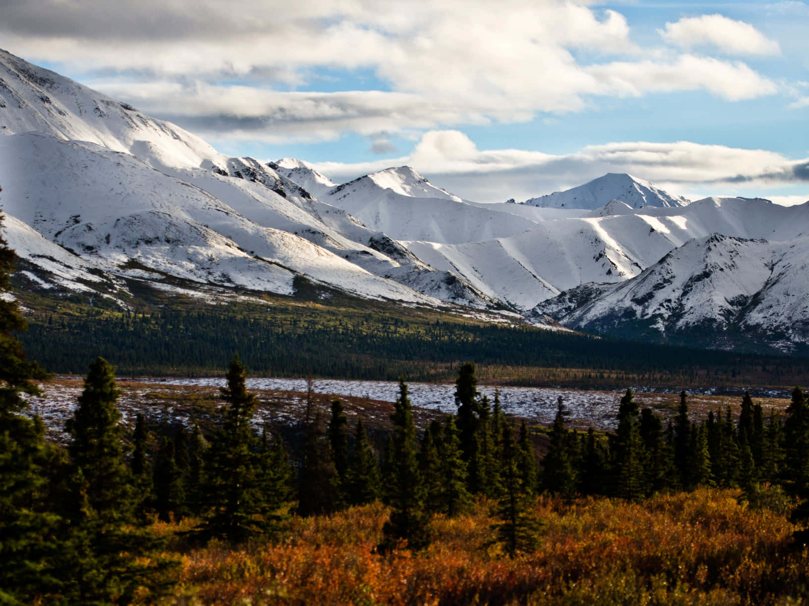 Alaska, snow-capped mountains, autumnal tundra, HD Desktop Wallpaper