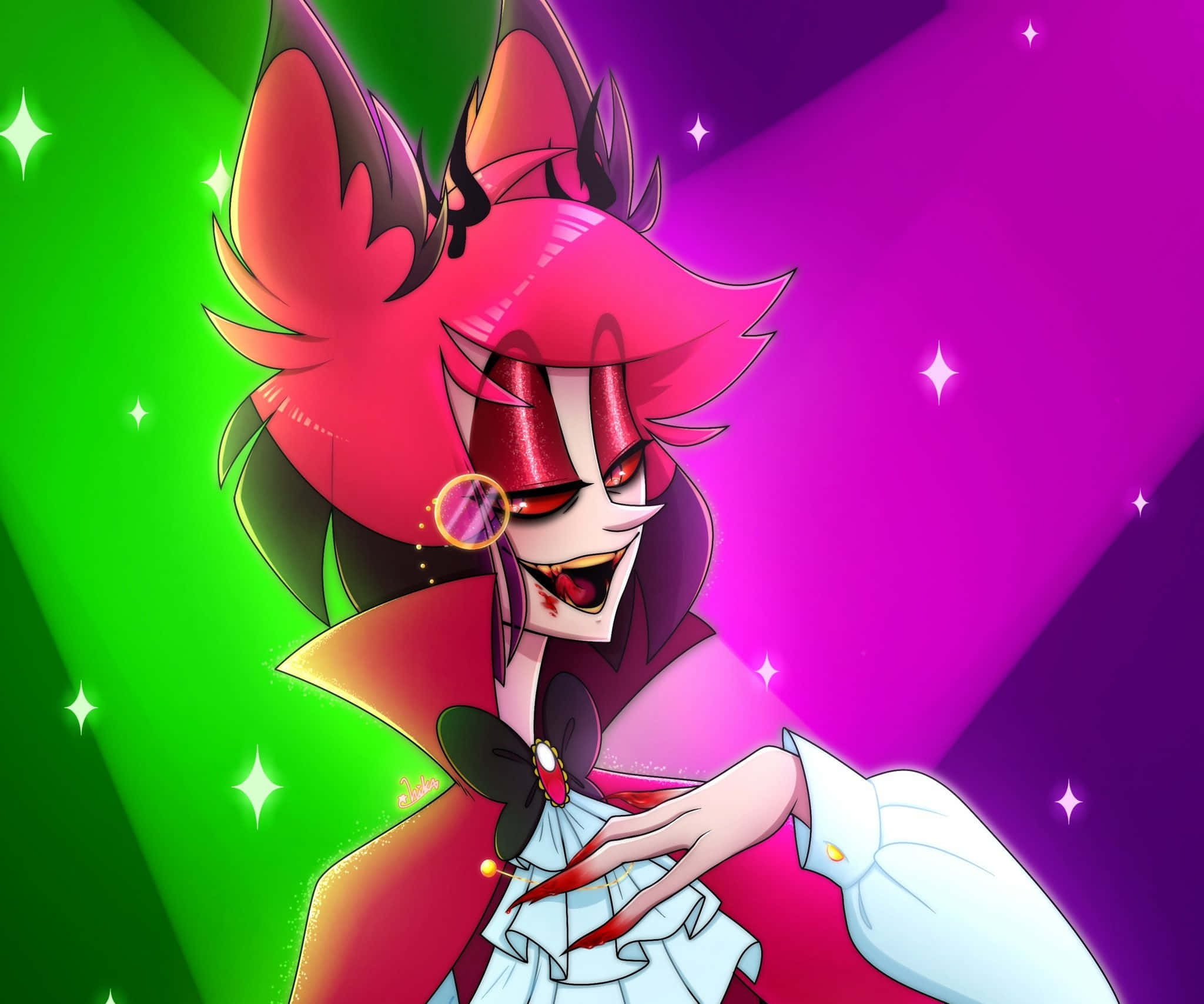 Alastor, Hazbin Hotel, pink hair, Full HD Desktop Wallpaper