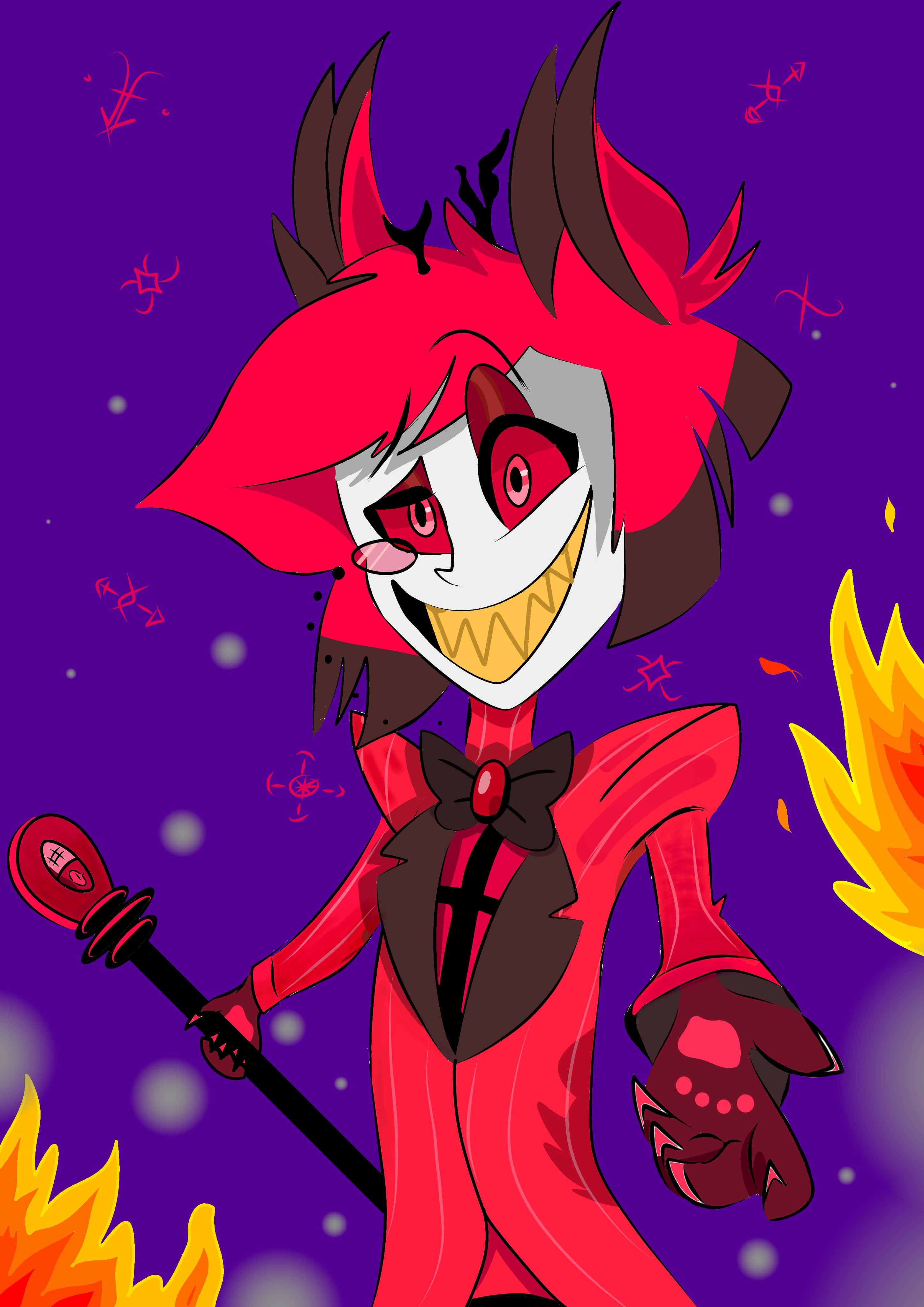 Alastor, Hazbin Hotel, red hair, 4K Phone Wallpaper