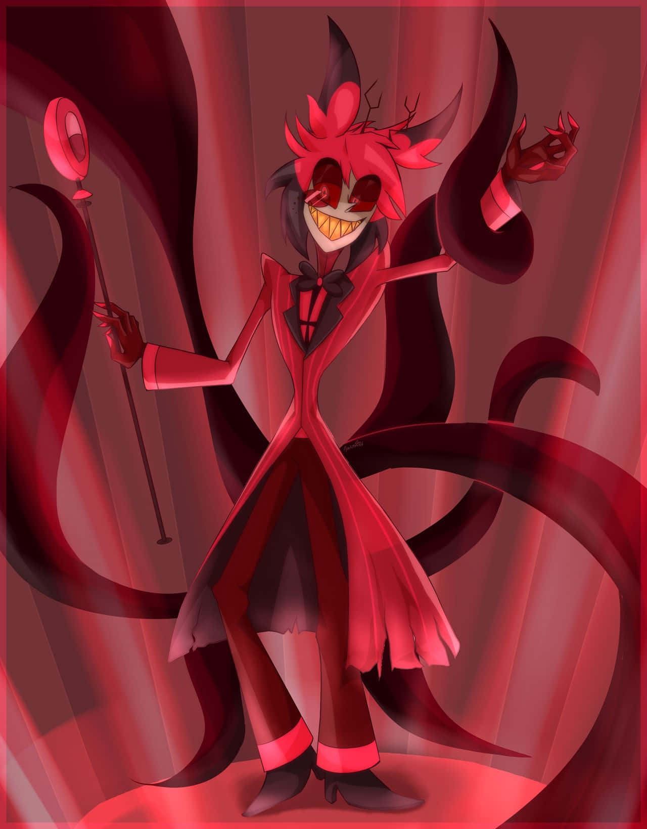 Alastor, Hazbin Hotel, red suit, HD Phone Wallpaper