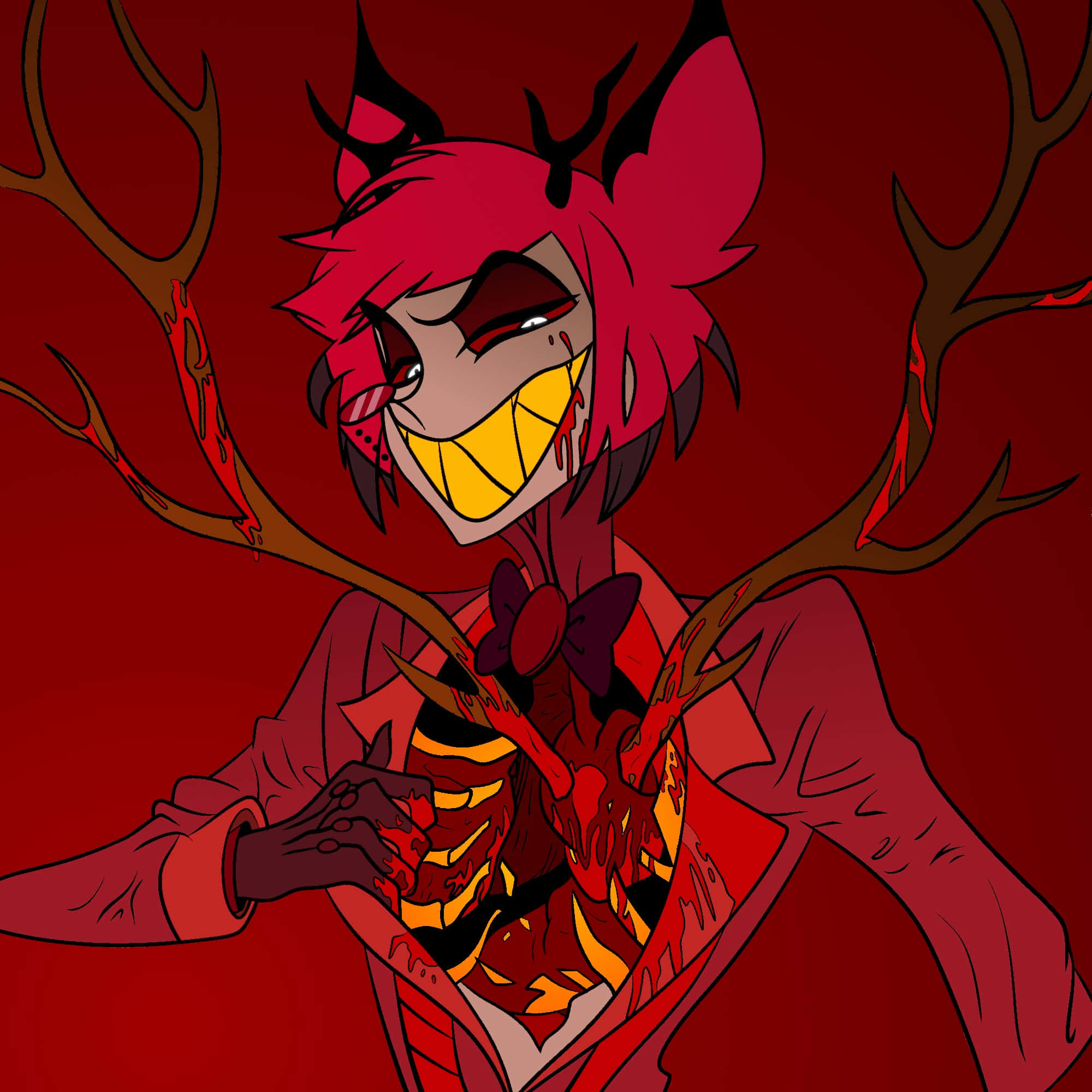 Alastor, Hazbin Hotel, red hair, Full HD Desktop Wallpaper