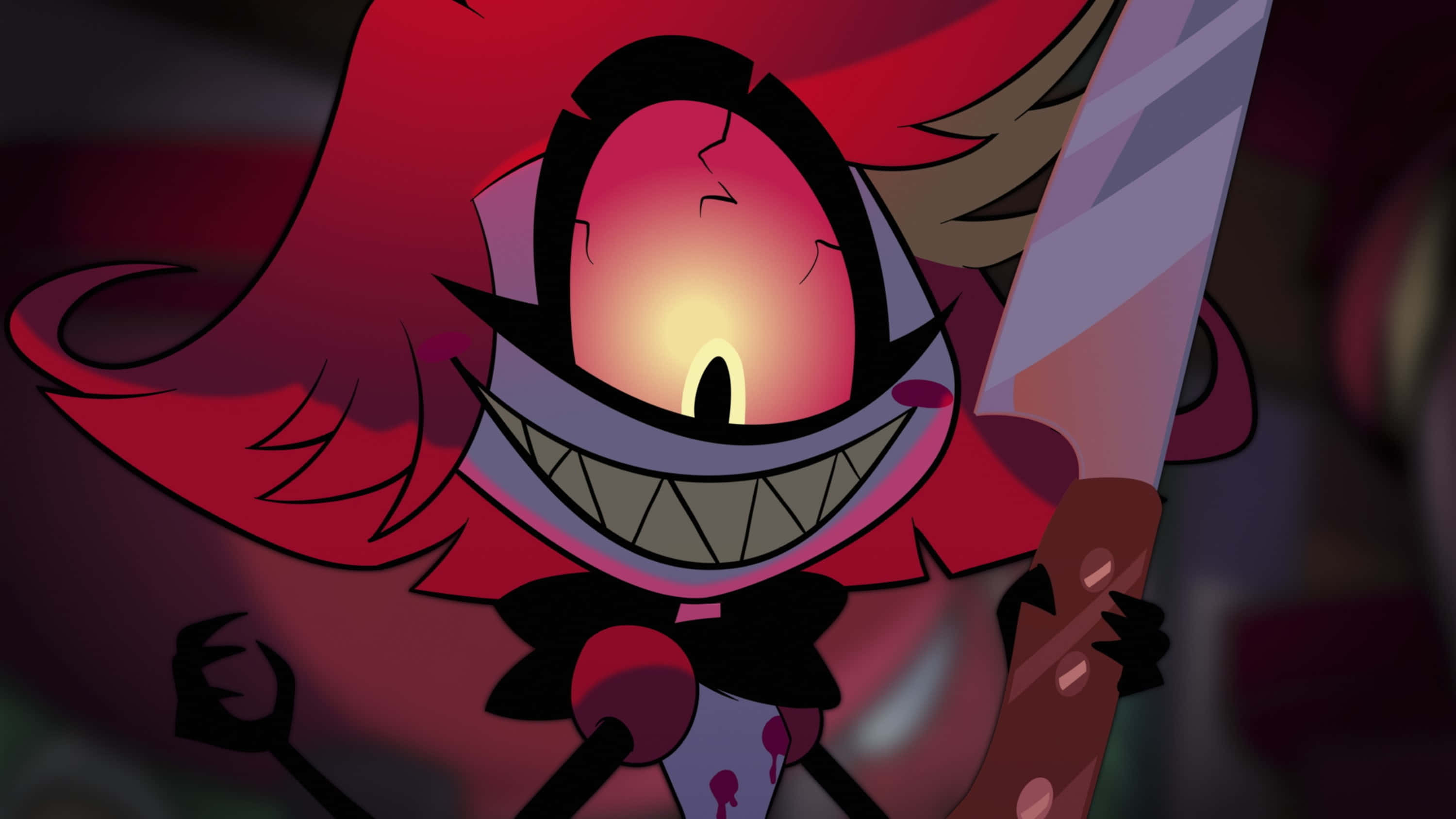 Alastor, Hazbin Hotel, glowing red eyes, 2K Desktop Wallpaper