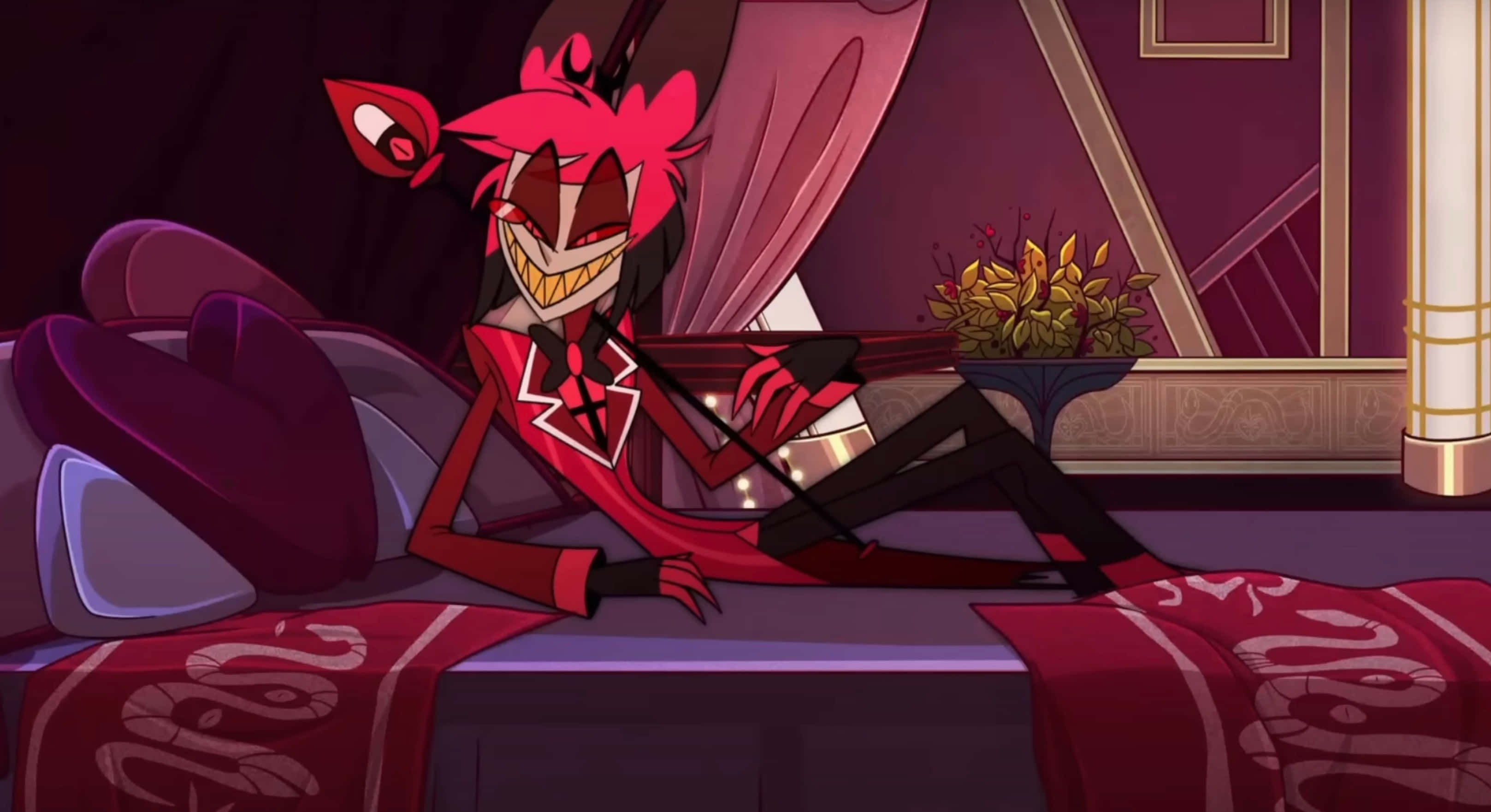 Alastor, Hazbin Hotel, red-haired anime character, 2K Desktop Wallpaper
