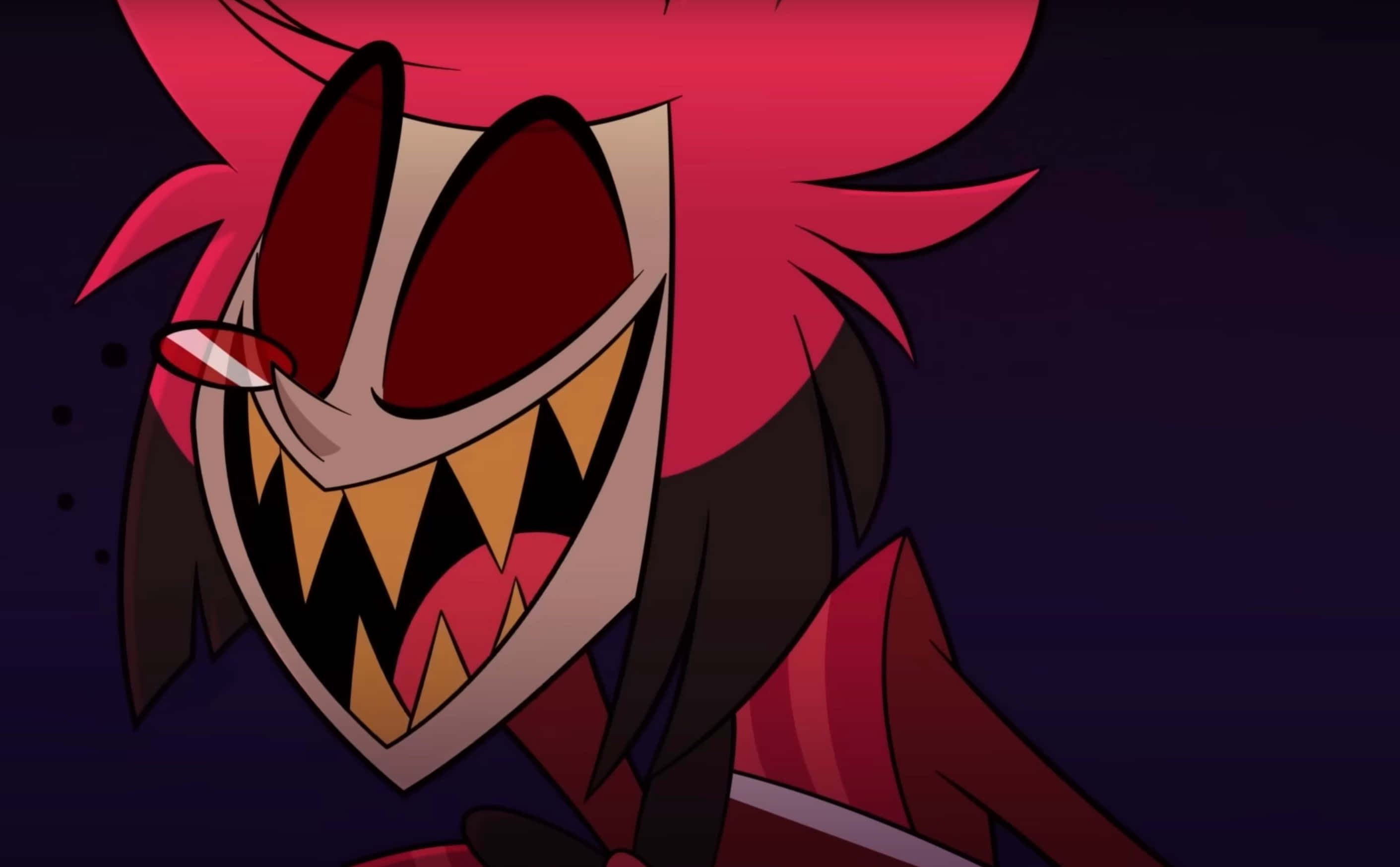 Alastor, spiky red hair, sharp teeth, 2K Desktop Wallpaper