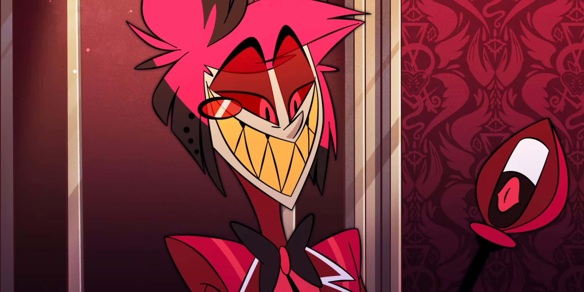 Alastor, pink hair, sharp teeth, Full HD Desktop Wallpaper