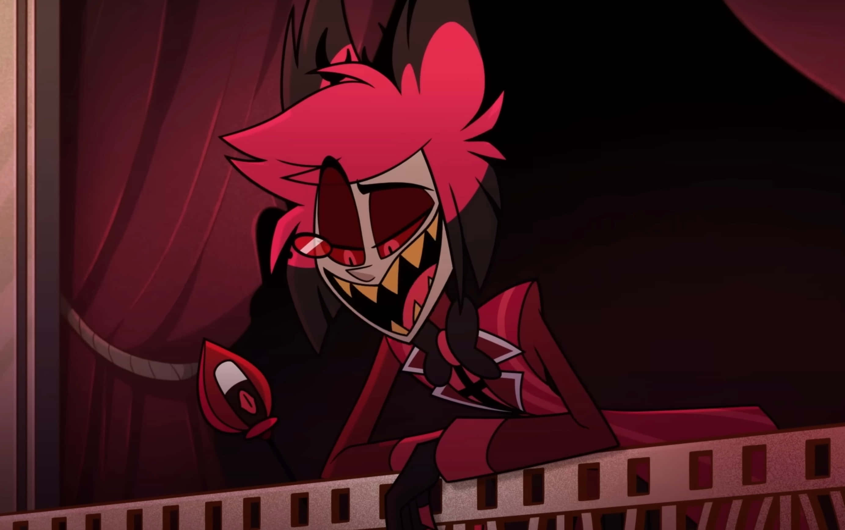 Alastor, anime character, spiky red hair, 2K Desktop Wallpaper