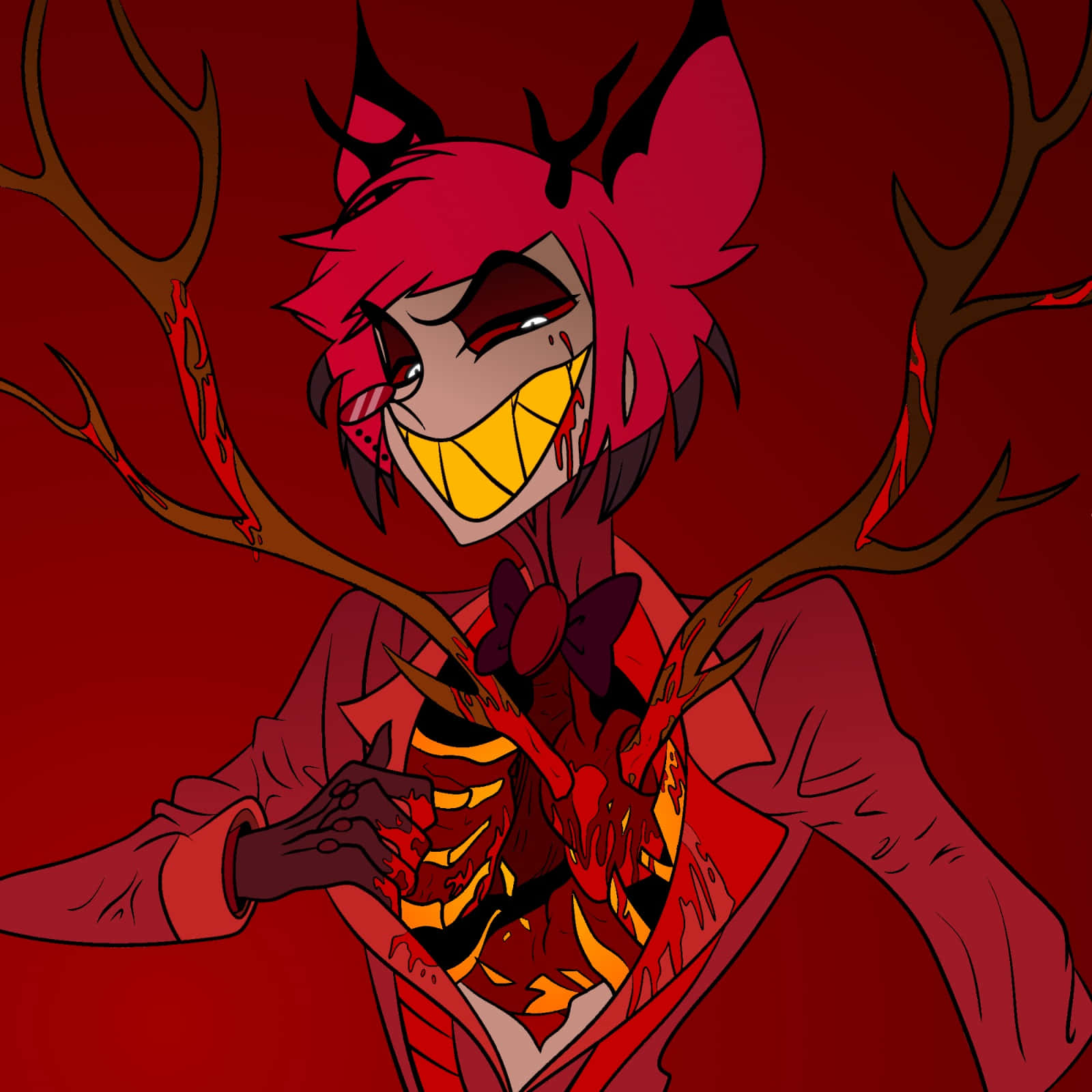 Alastor, red hair, antlers, HD Desktop Wallpaper