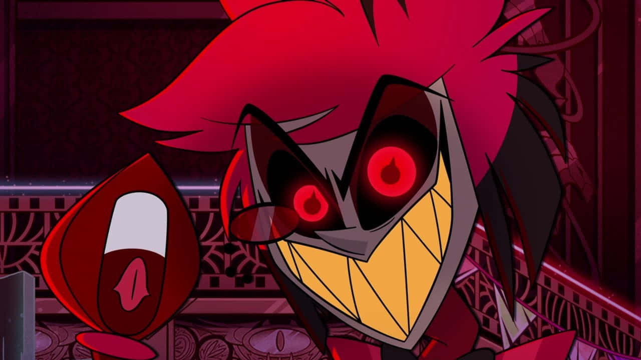Alastor, red-haired, glowing red eyes, HD Desktop Wallpaper