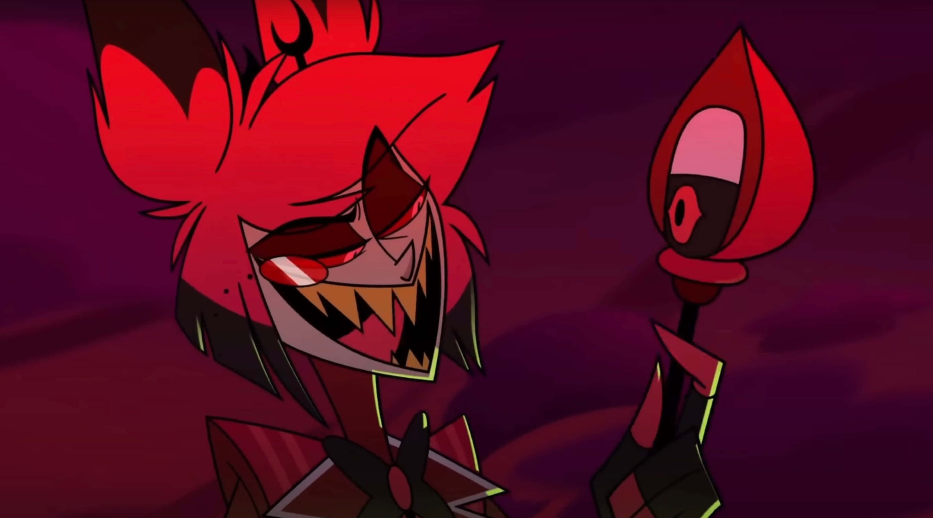 Alastor, red-haired, animated demon, 2K Desktop Wallpaper