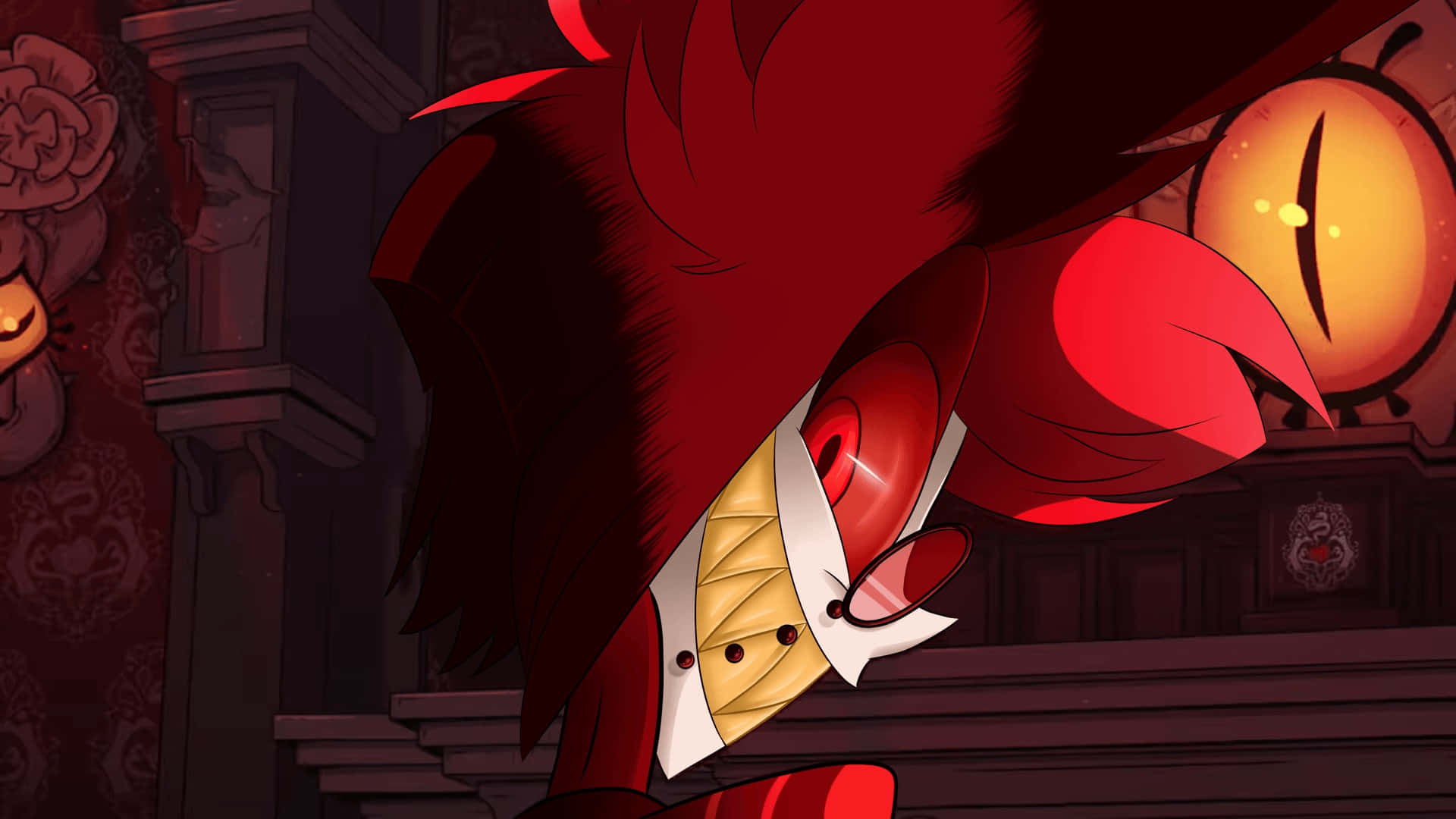 Alastor, red-haired, gold-trimmed white collar, Full HD Desktop Wallpaper