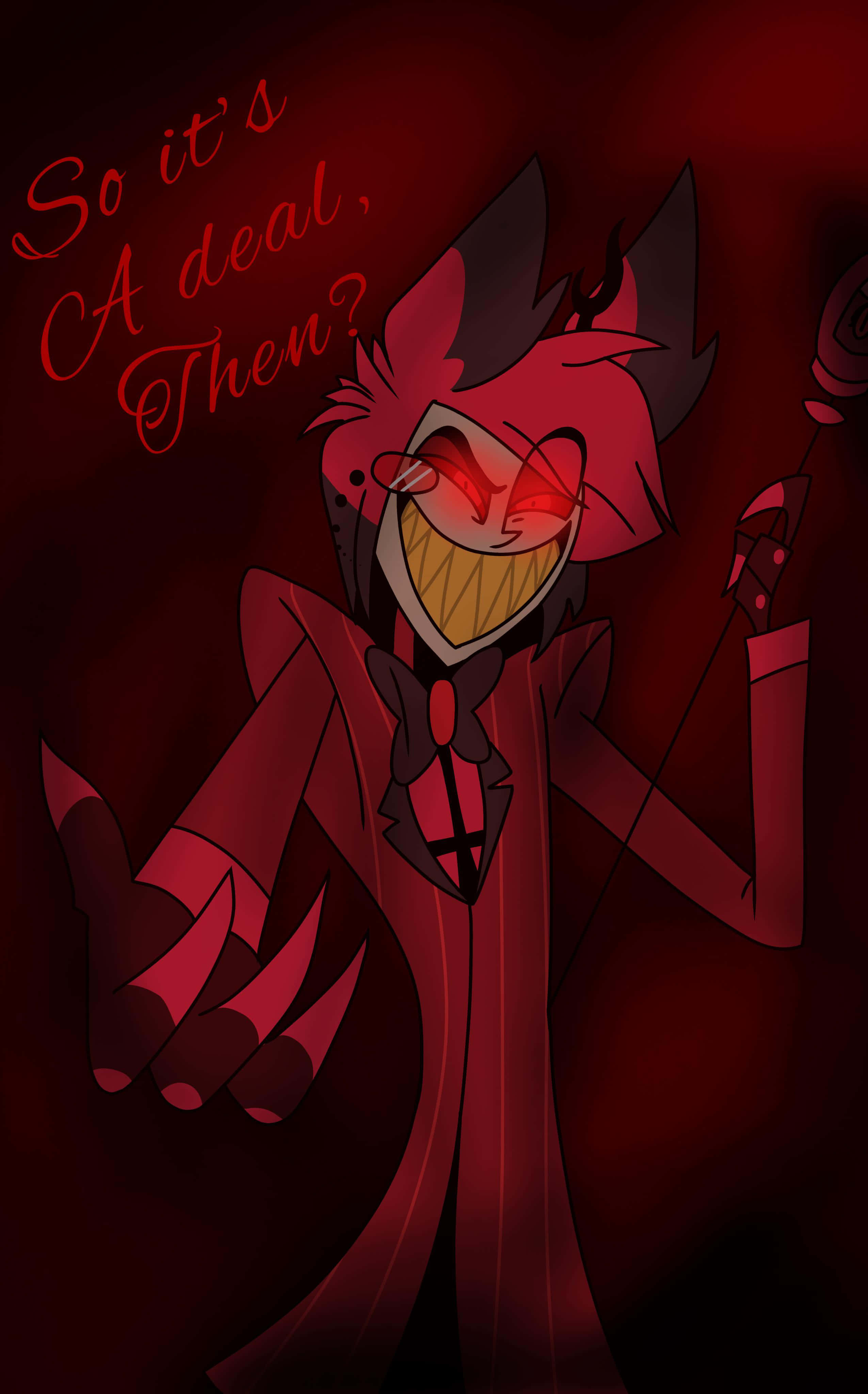 Alastor, red-haired, glowing eyes, 4K Phone Wallpaper
