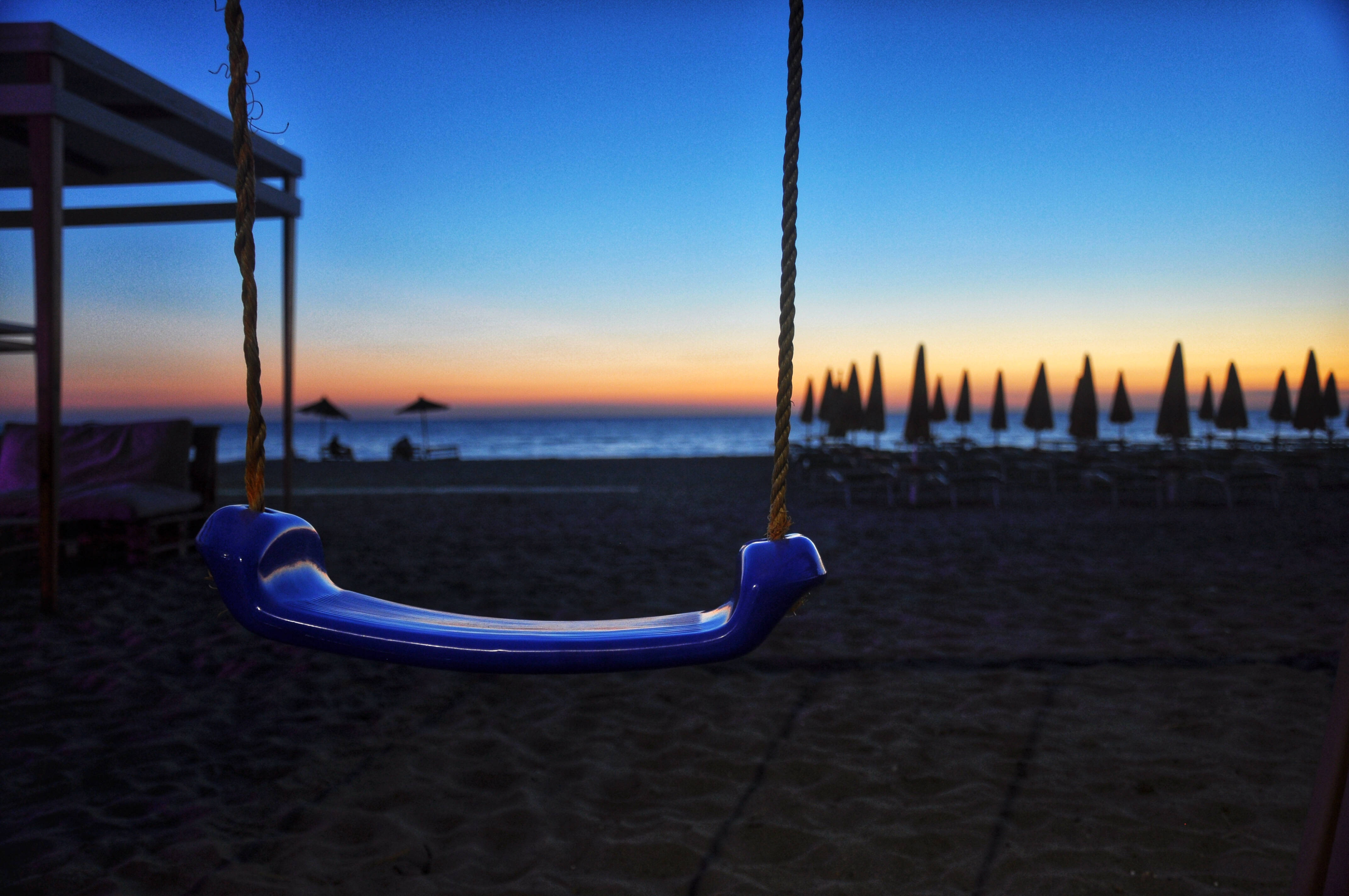 Albania, beach swing, blue, 4K Desktop Wallpaper