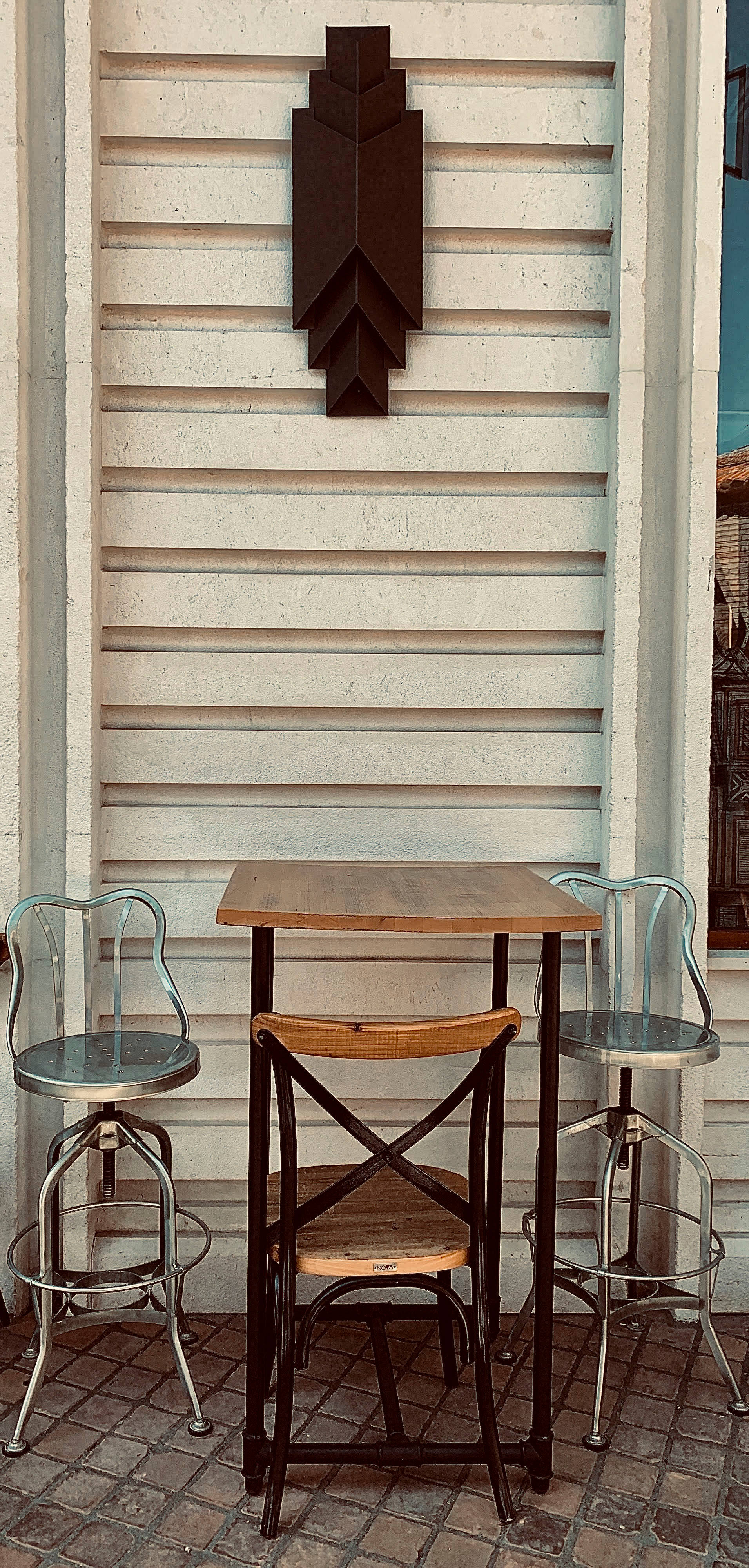 Albania, outdoor cafe table, mixed chairs, 4K Phone Wallpaper